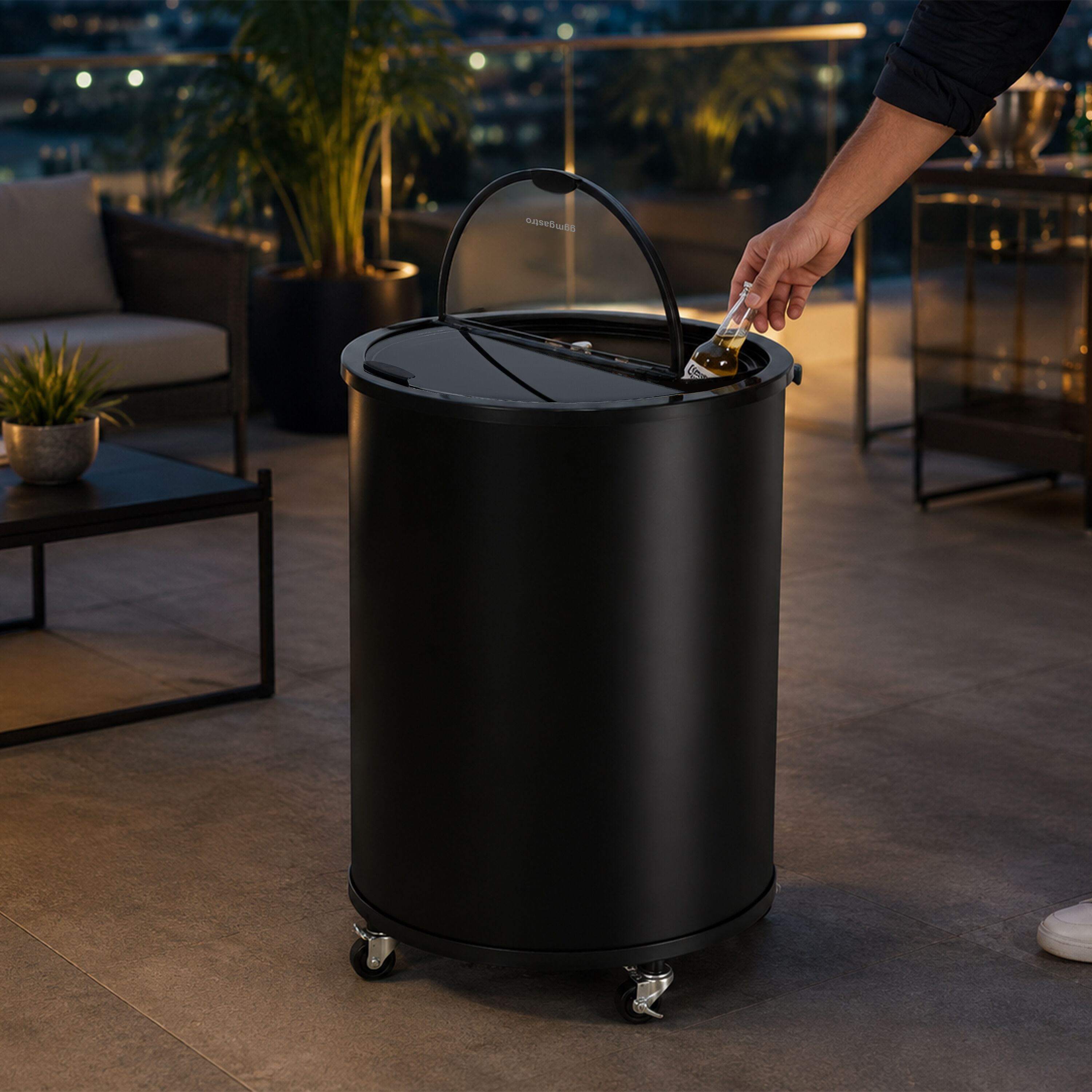 Réfrigérateur de fête / tonneau réfrigéré - 87 litres - couvercle en verre avec poignée & roulettes mobiles