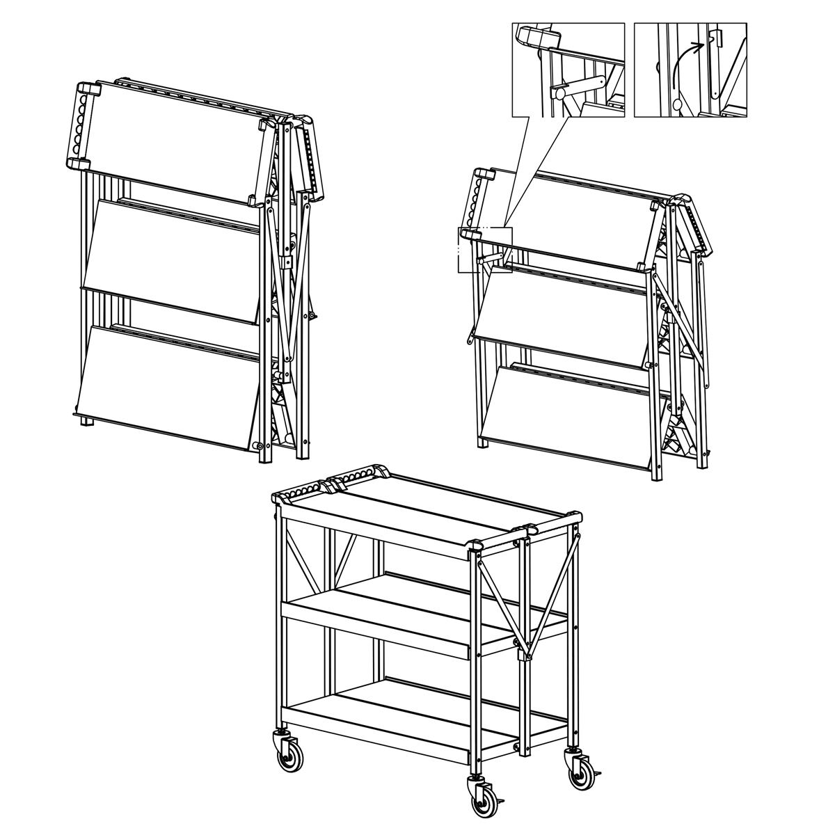 Servierwagen - klappbar - 880x500mm - mit 3 Abstellfächen