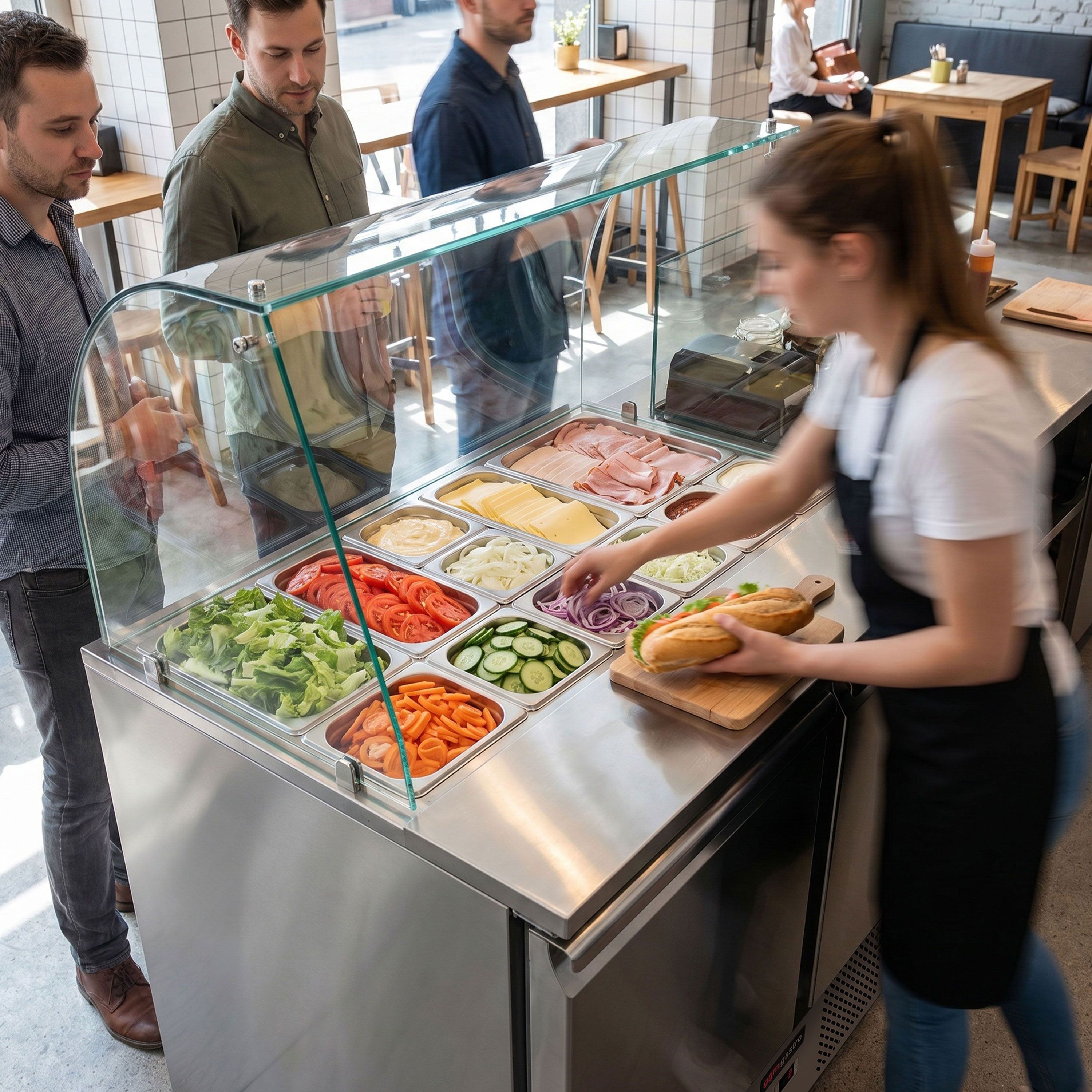 Saladette ECO - 900mm - 2 Türen - mit hohem Glasaufsatz für 2x GN 1/1 & 3x GN 1/6