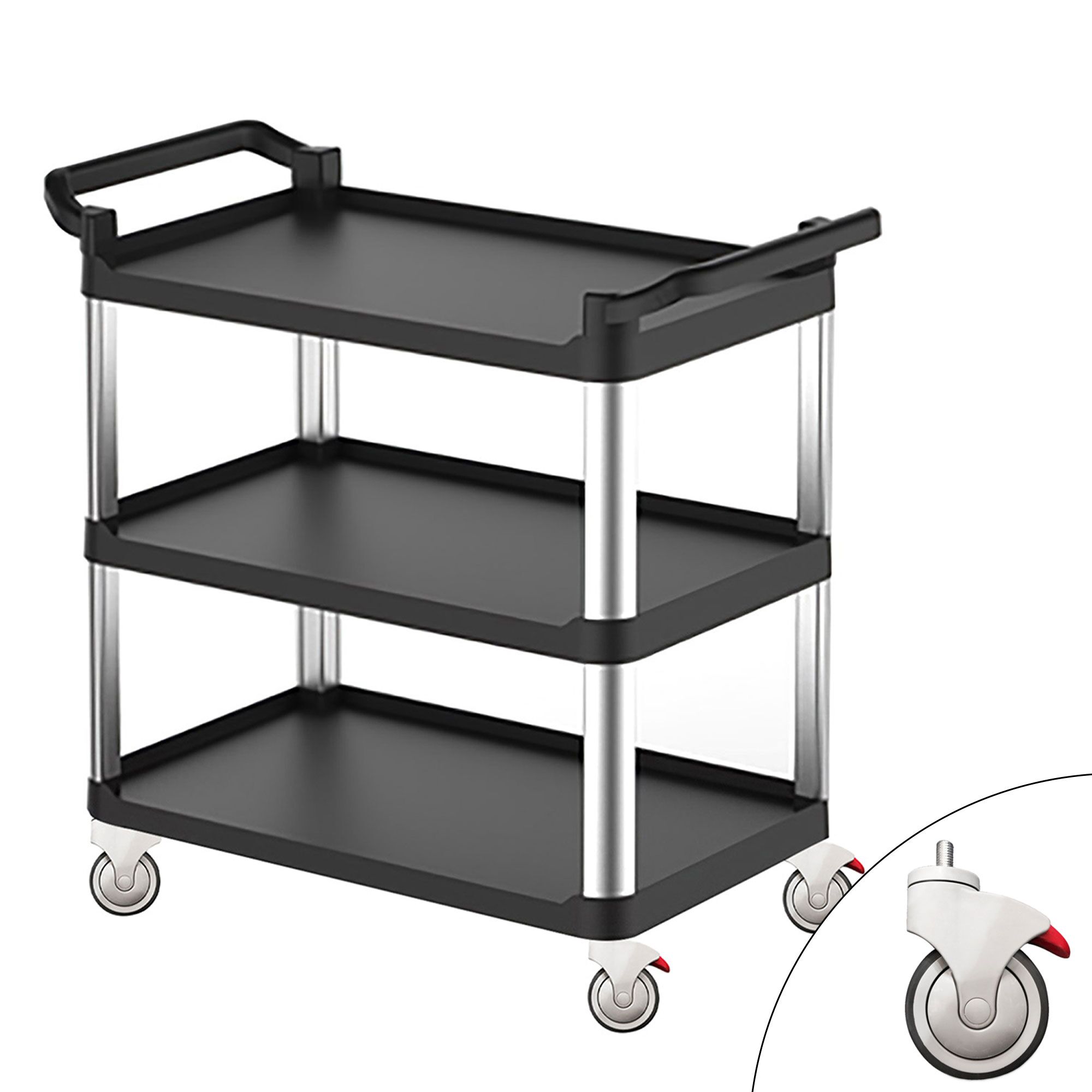 Chariot de Service - Plastique - 800x500mm - 3 Niveaux - avec Roues Silencieuses