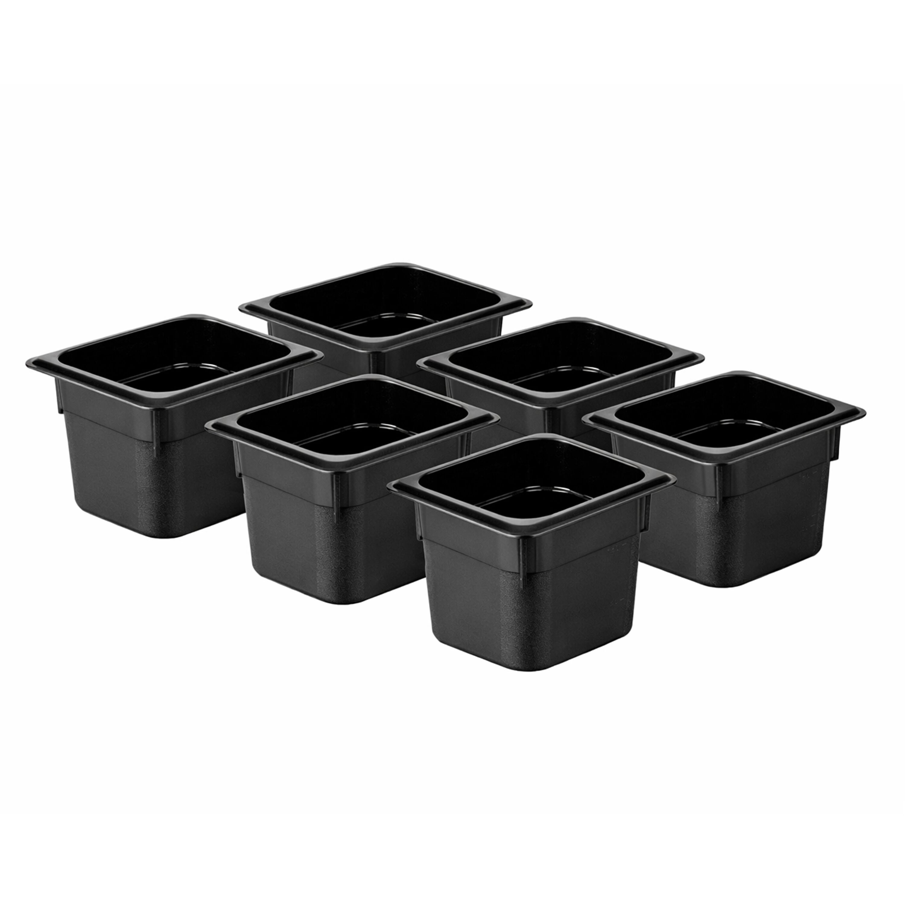 (6 pièces) Bac en Polycarbonate GN 1/6 - Noir - Hauteur : 150 mm