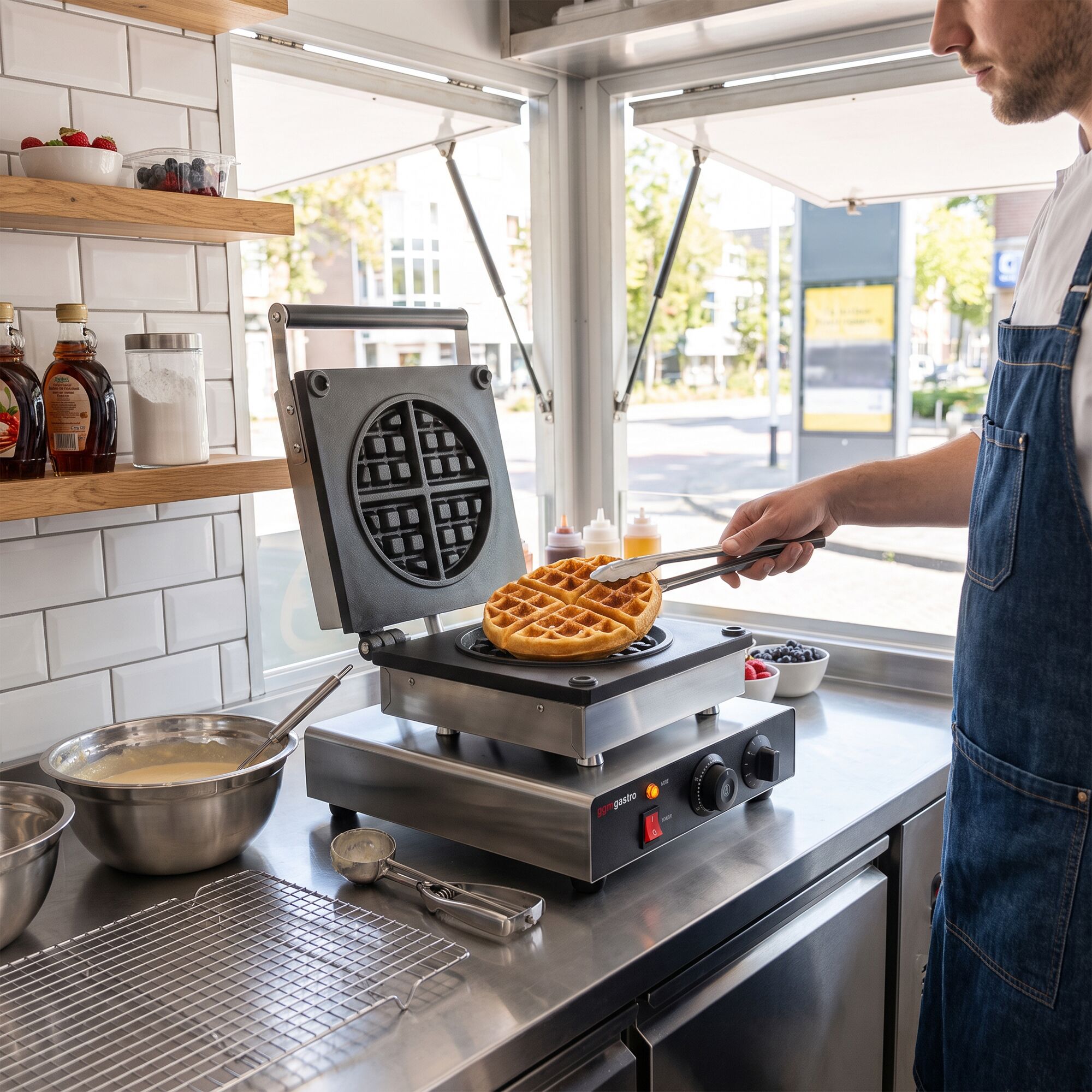 Waffle iron - Single - Manual - 1,75 kW - Shape: American waffle - Teflon-coated baking plates