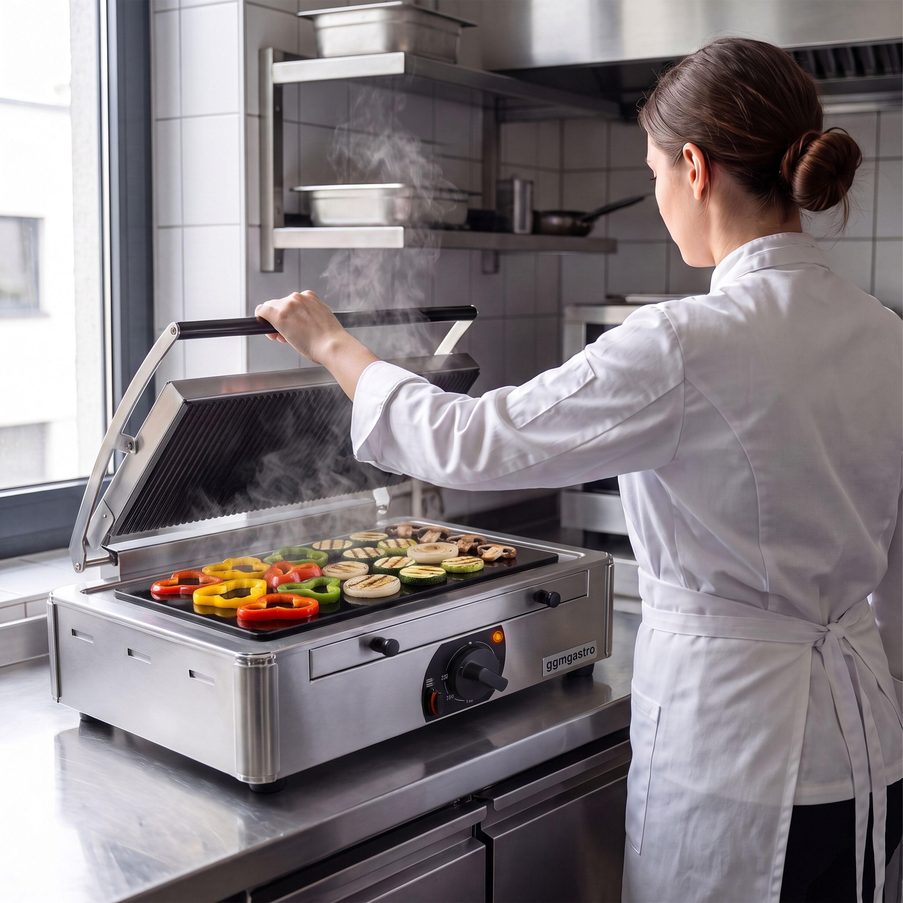 Glass Ceramic Contact Grill – 3 kW – Smooth Bottom & Ribbed Top – Grilling Surface: 345x220mm