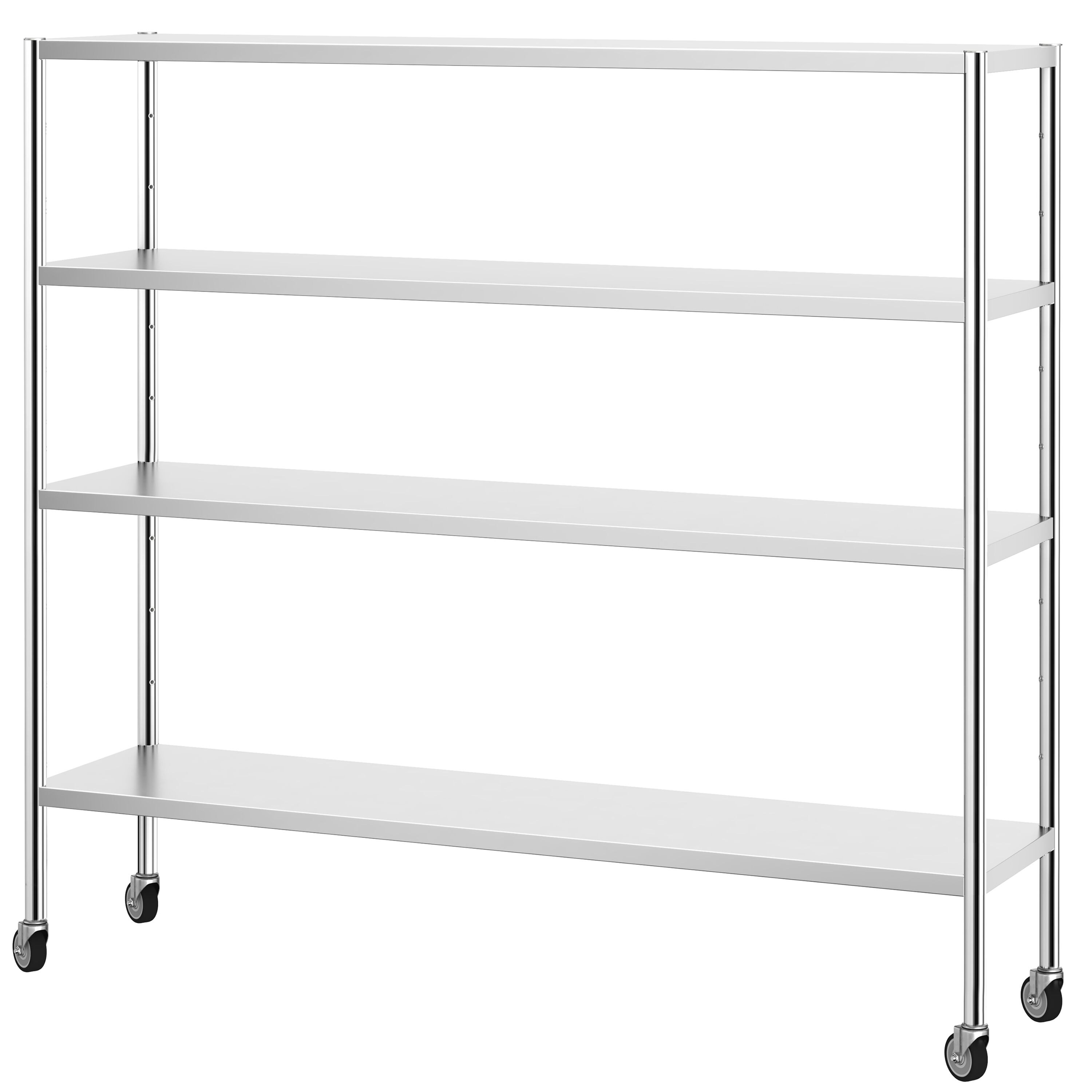 Étagère en inox PREMIUM - 2000 x 500 mm - avec 4 étagères (réglables) - incl. 4 roulettes