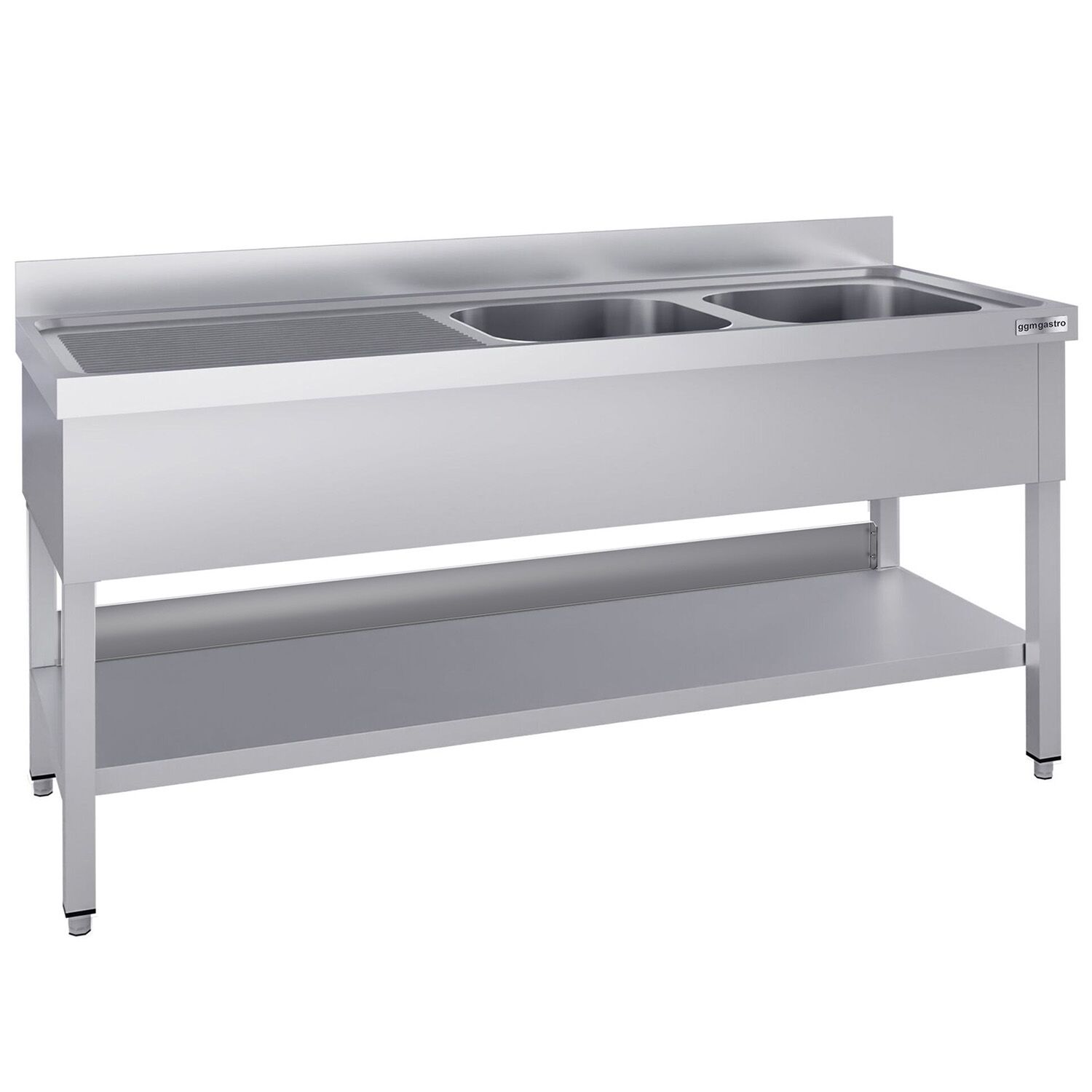 Plonge en inox ECO - 1800x700mm - avec étagère basse - 2 bacs à droite