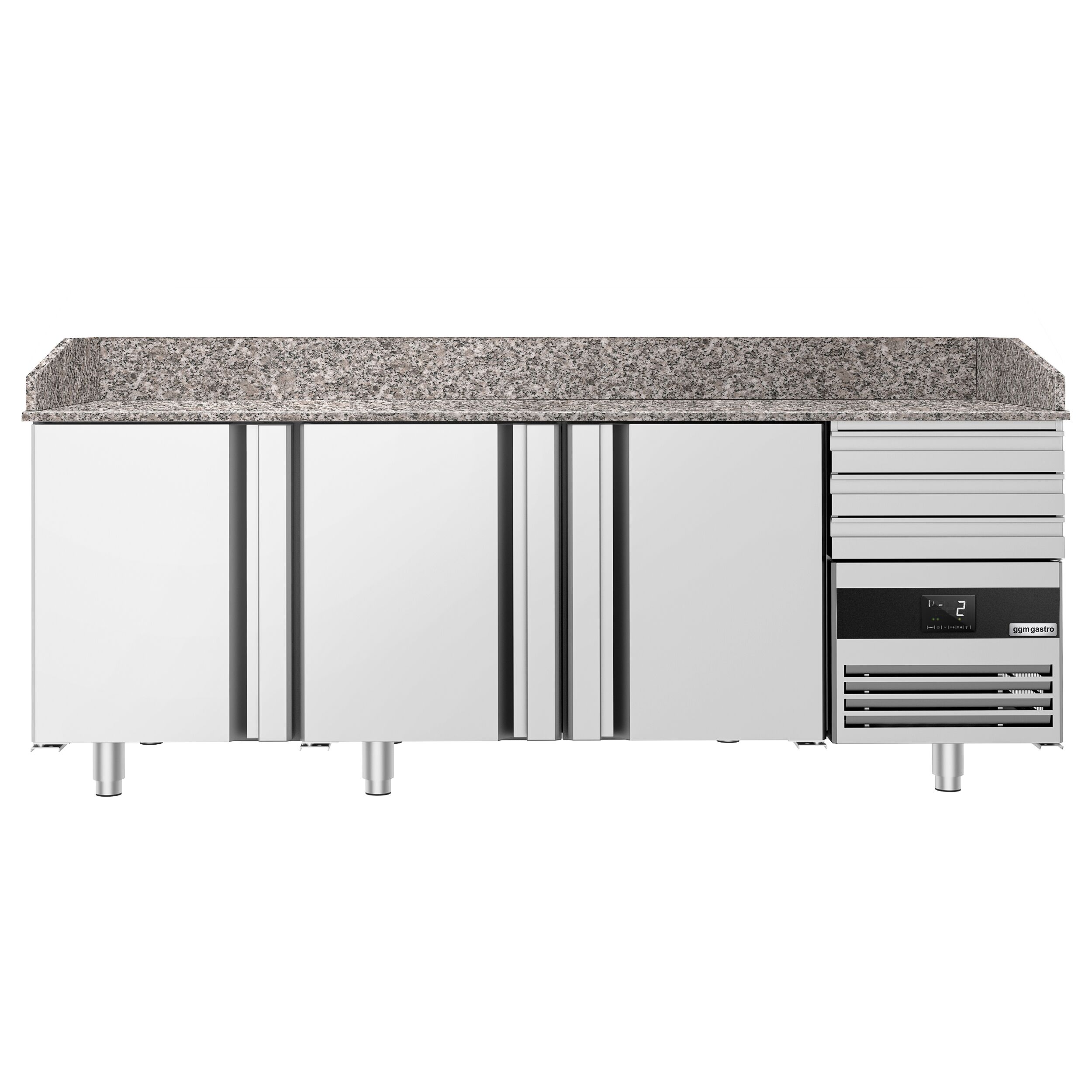 Commercial Pizza Prep Counter - Granite Top PREMIUM - 2150x800mm - with 3 doors & 3 drawers