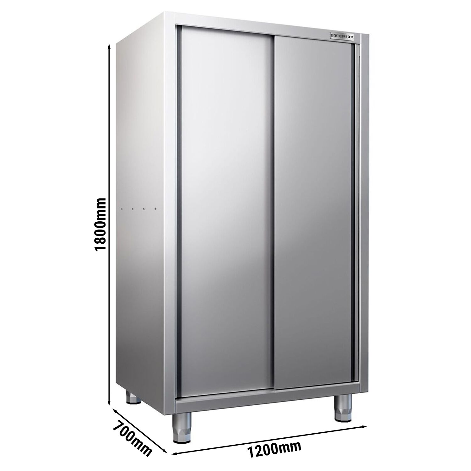 Armoire haute en inox PREMIUM - 1200x700mm - 2 portes coulissantes - Hauteur: 1800mm