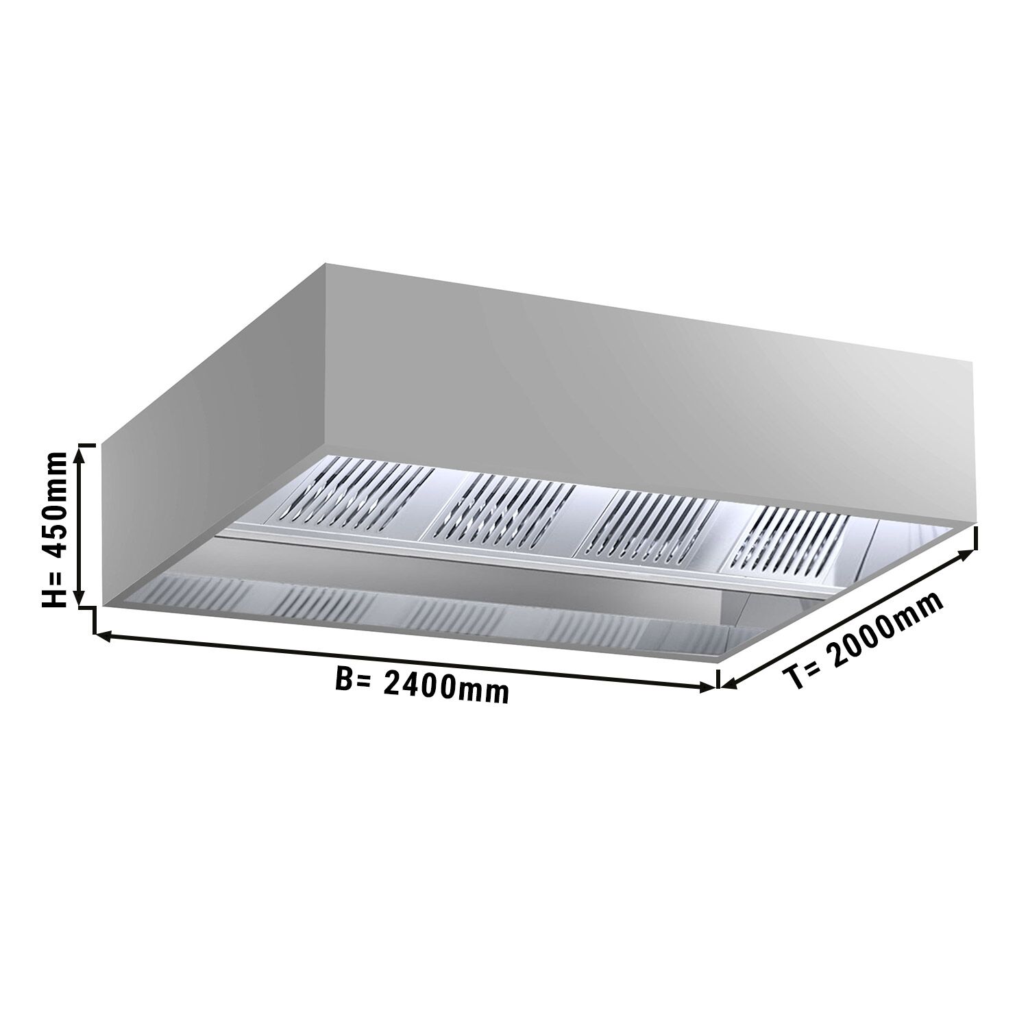 Hotte de plafond à induction - 2400 mm - sans moteur - avec filtre