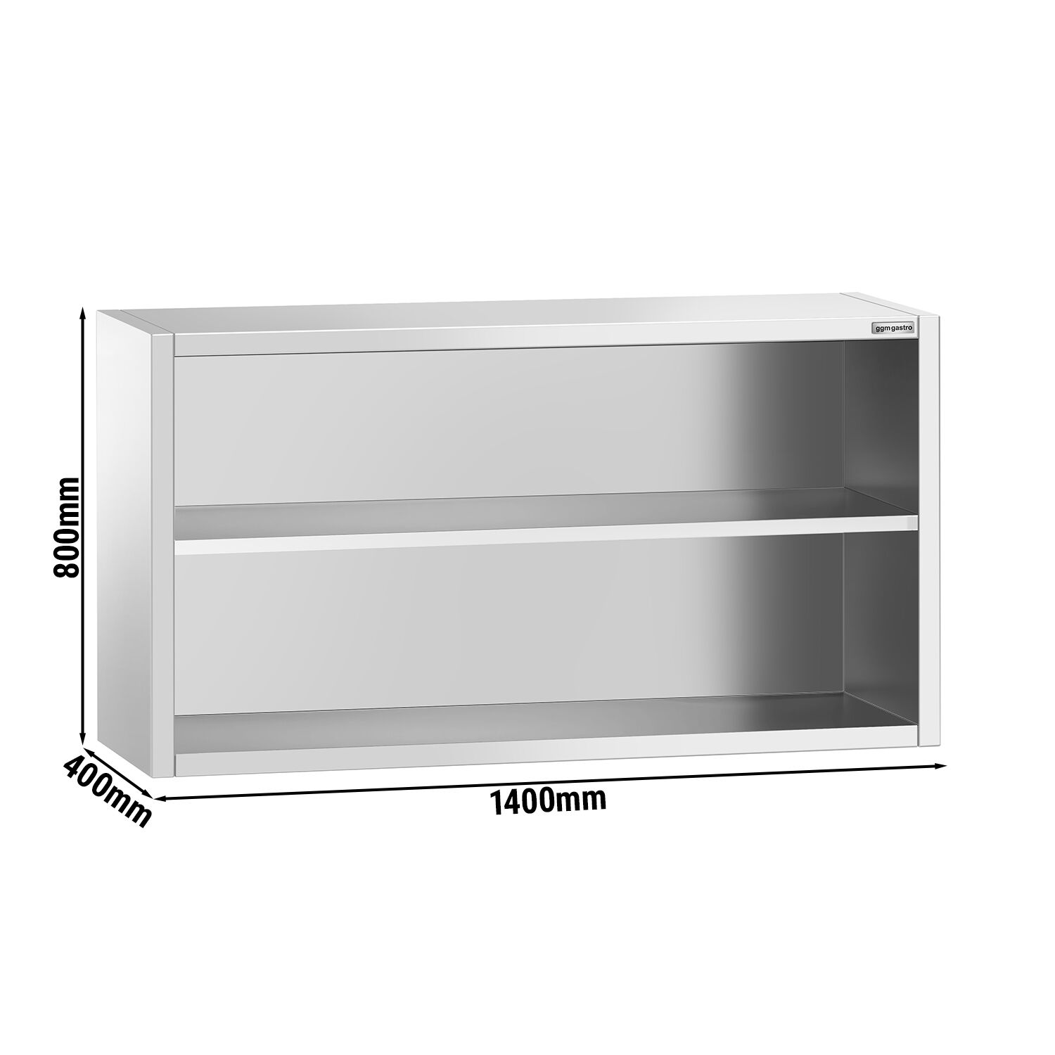Armoire murale en acier inoxydable PREMIUM - 1400x400mm - sans portes (ouvert) - 800mm de haut
