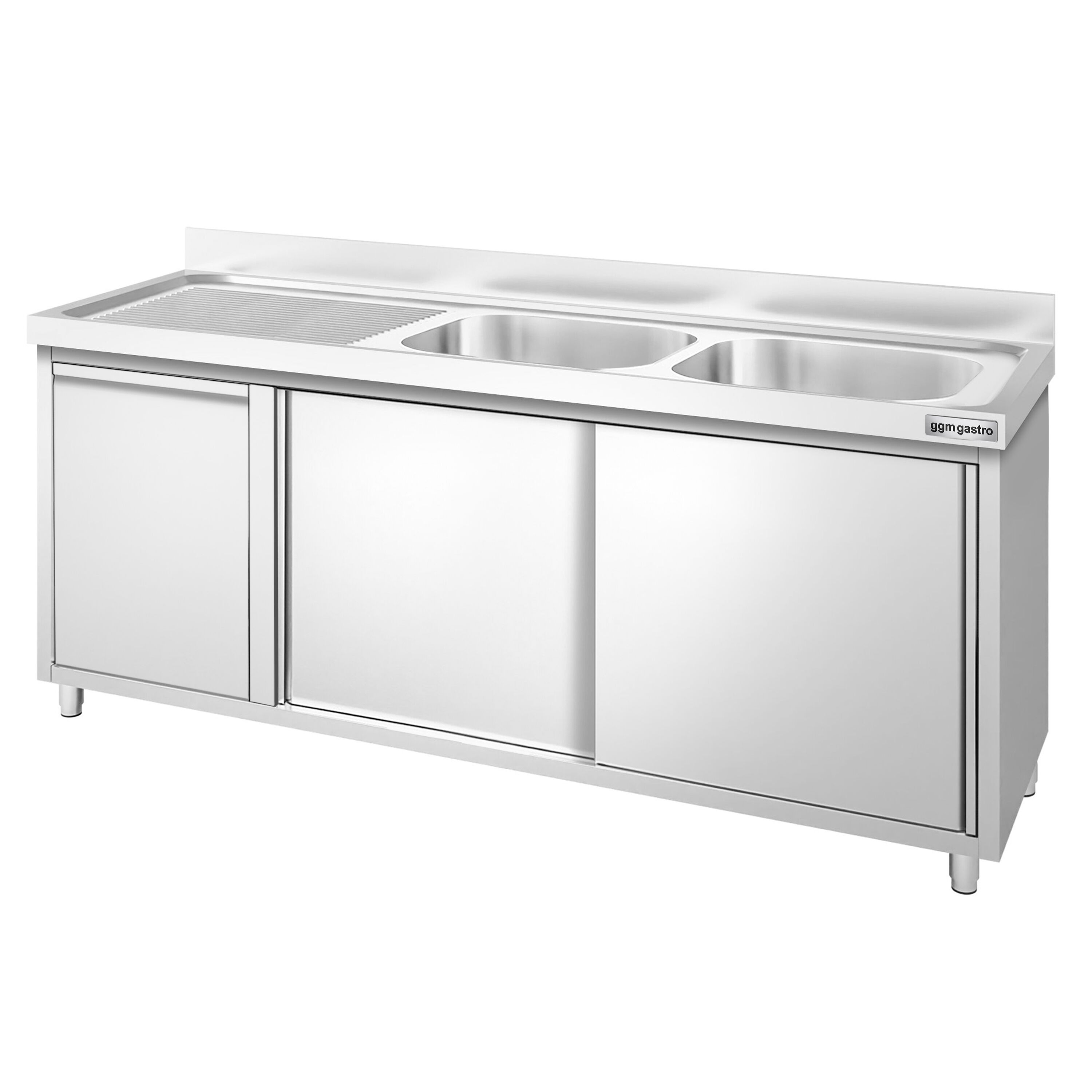 Meuble plonge PREMIUM - 1800x600mm - avec poubelle intégrée et 2 bacs