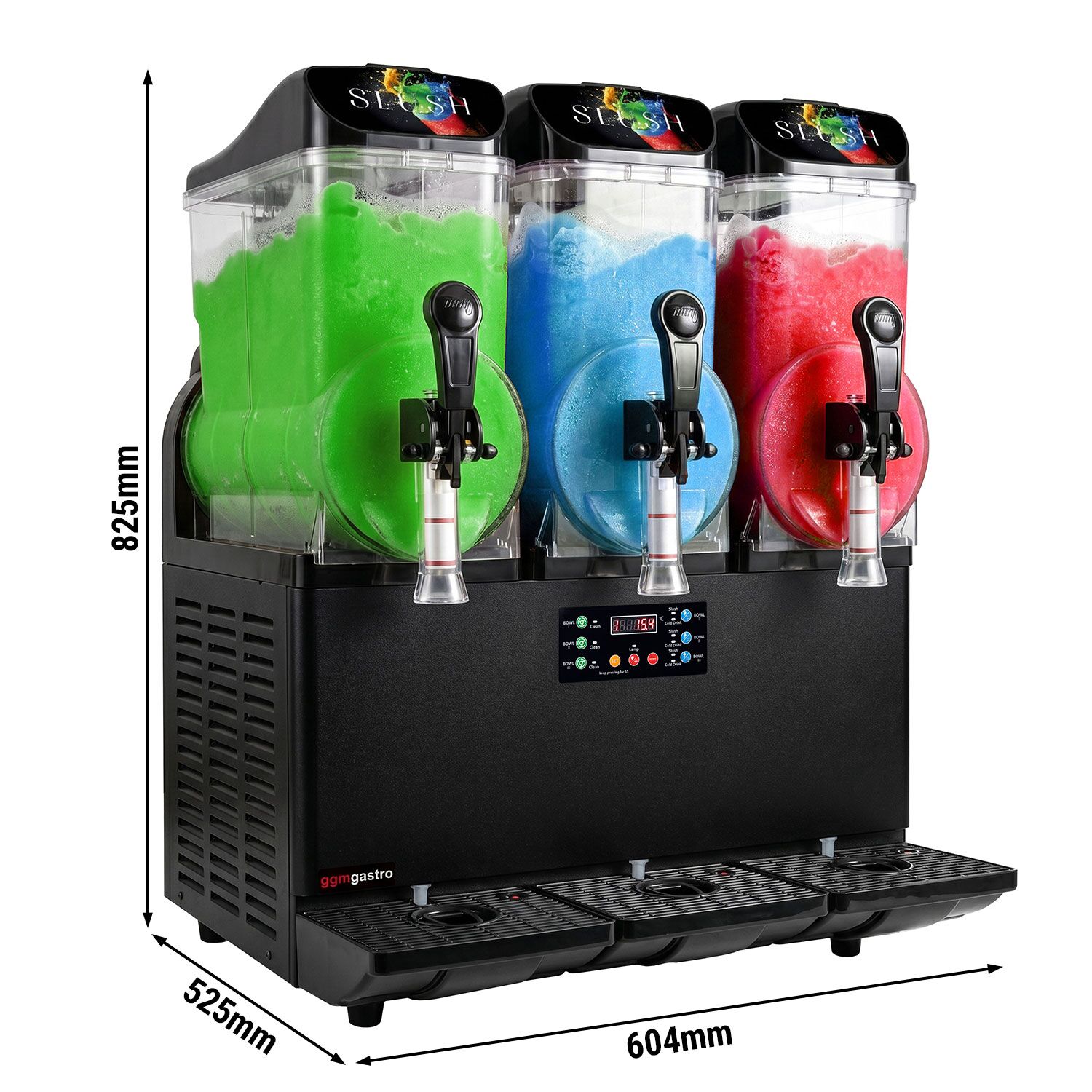 Slushmachine - 3 x 12 liter - 1,1 kW - digitaal - zwart