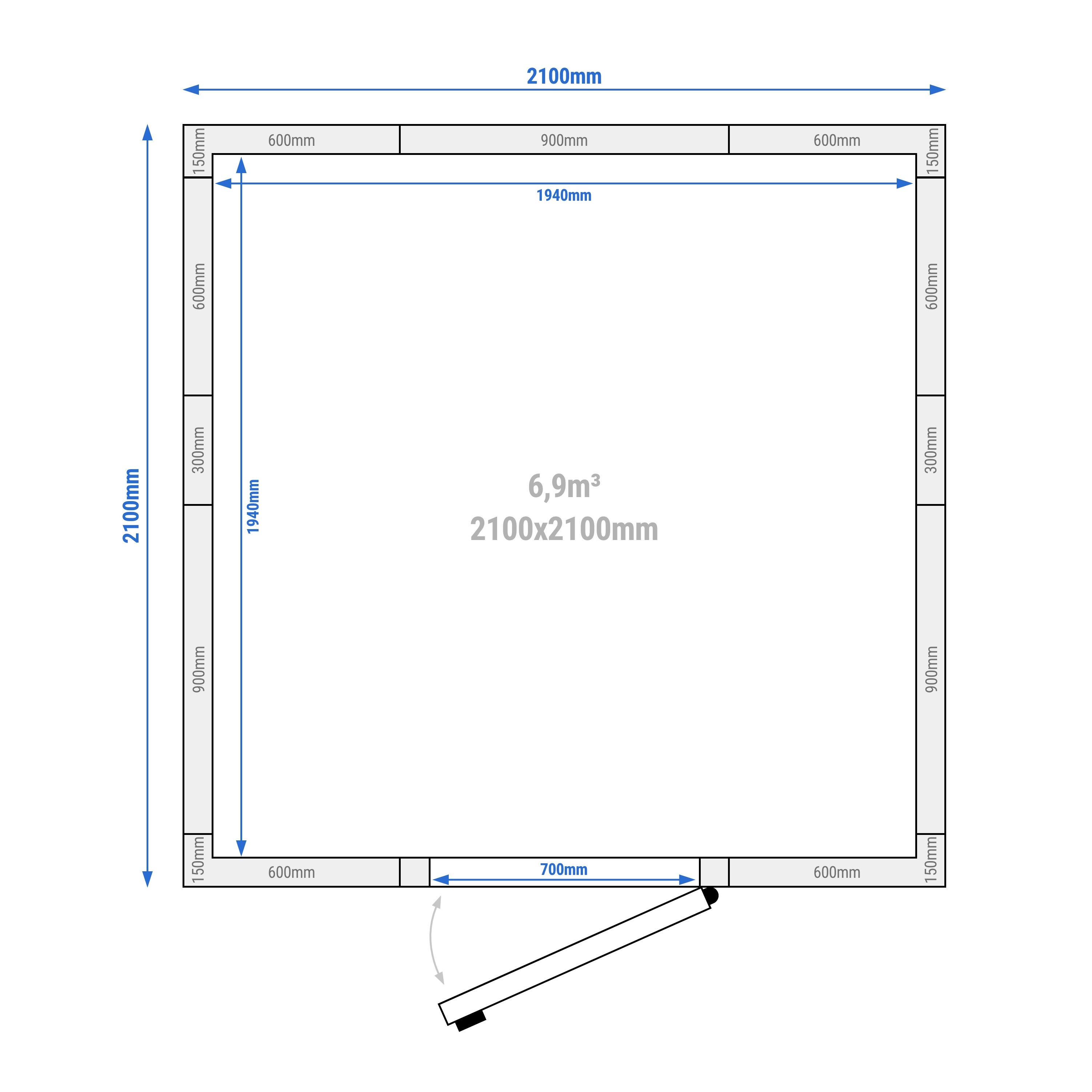 Chambre froide en inox - 2100 x 2100 mm - 6,9 m³