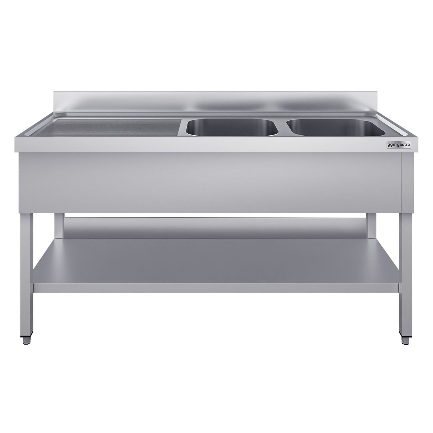 Plonge en inox ECO - 2000x600mm - avec étagère basse - 2 bacs à droite