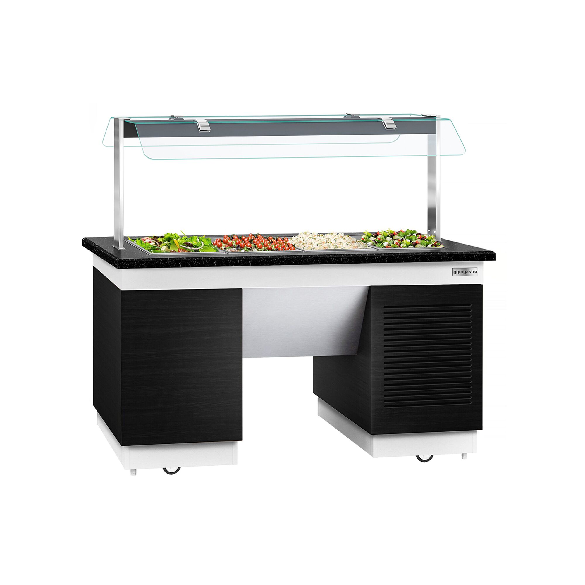 Buffet réfrigéré DUBLIN - 1600mm - avec cuve réfrigérée - sur roulettes - pour 4x GN 1/1 - Noir