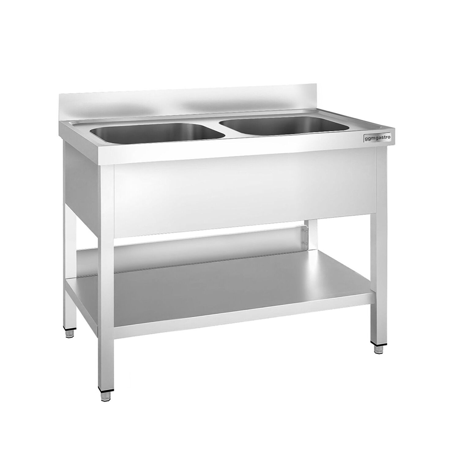 Plonge en inox PREMIUM - 1000x600mm - avec étagère basse - 2 bacs au centre
