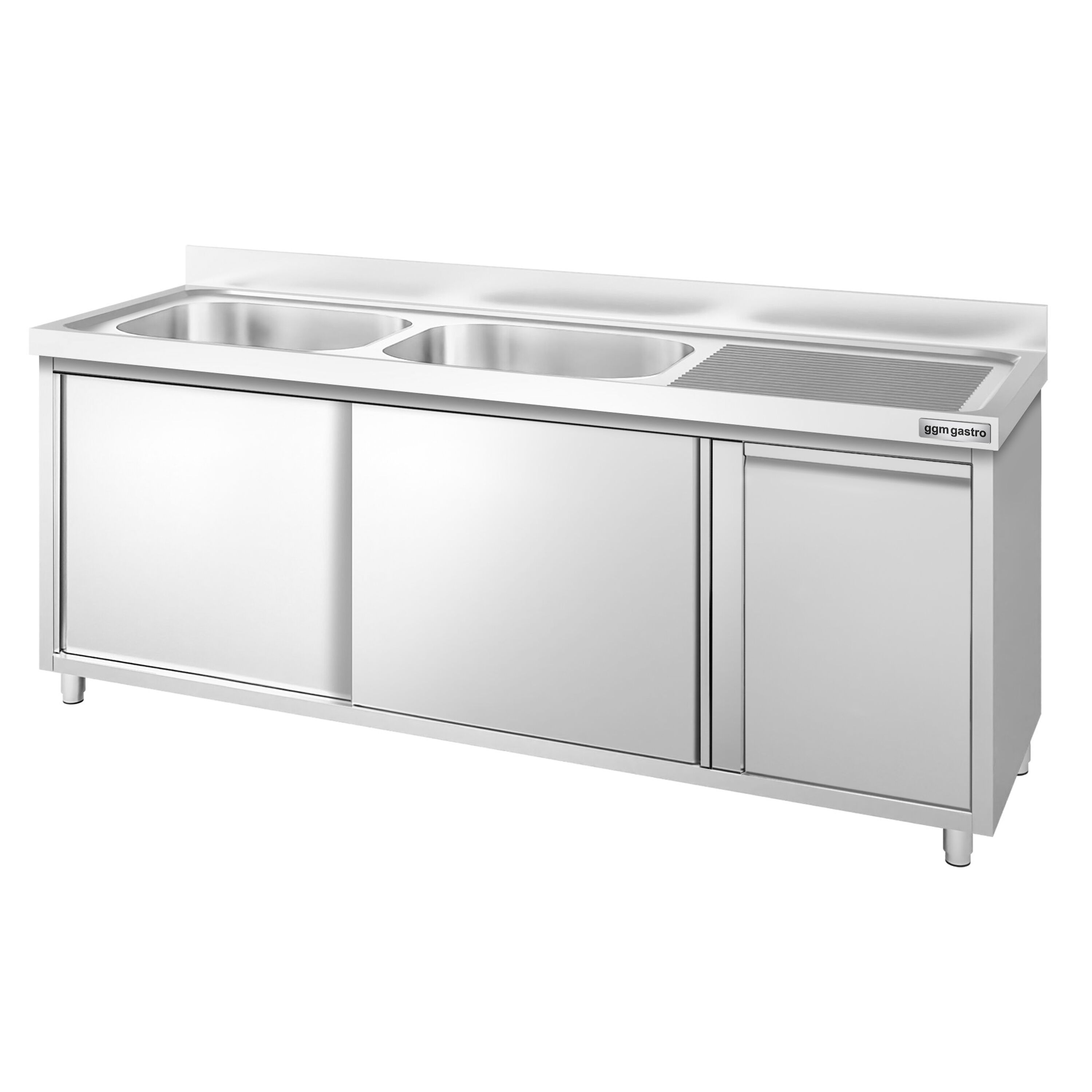 Meuble plonge PREMIUM - 2000x600mm - avec poubelle intégrée et 2 bacs