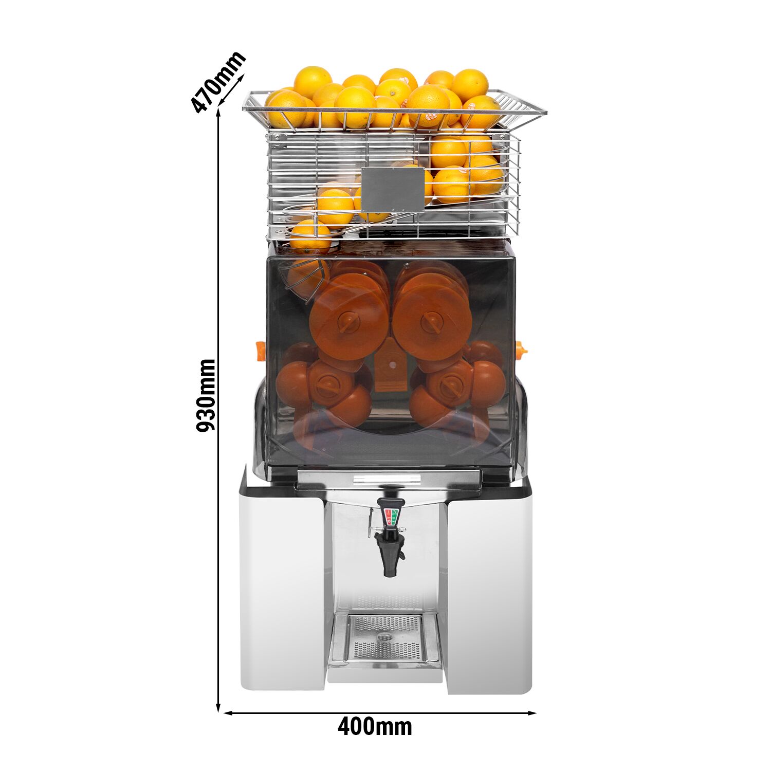 Presse-agrumes électrique – avec alimentation automatique en fruits et robinet de vidange – Argenté         