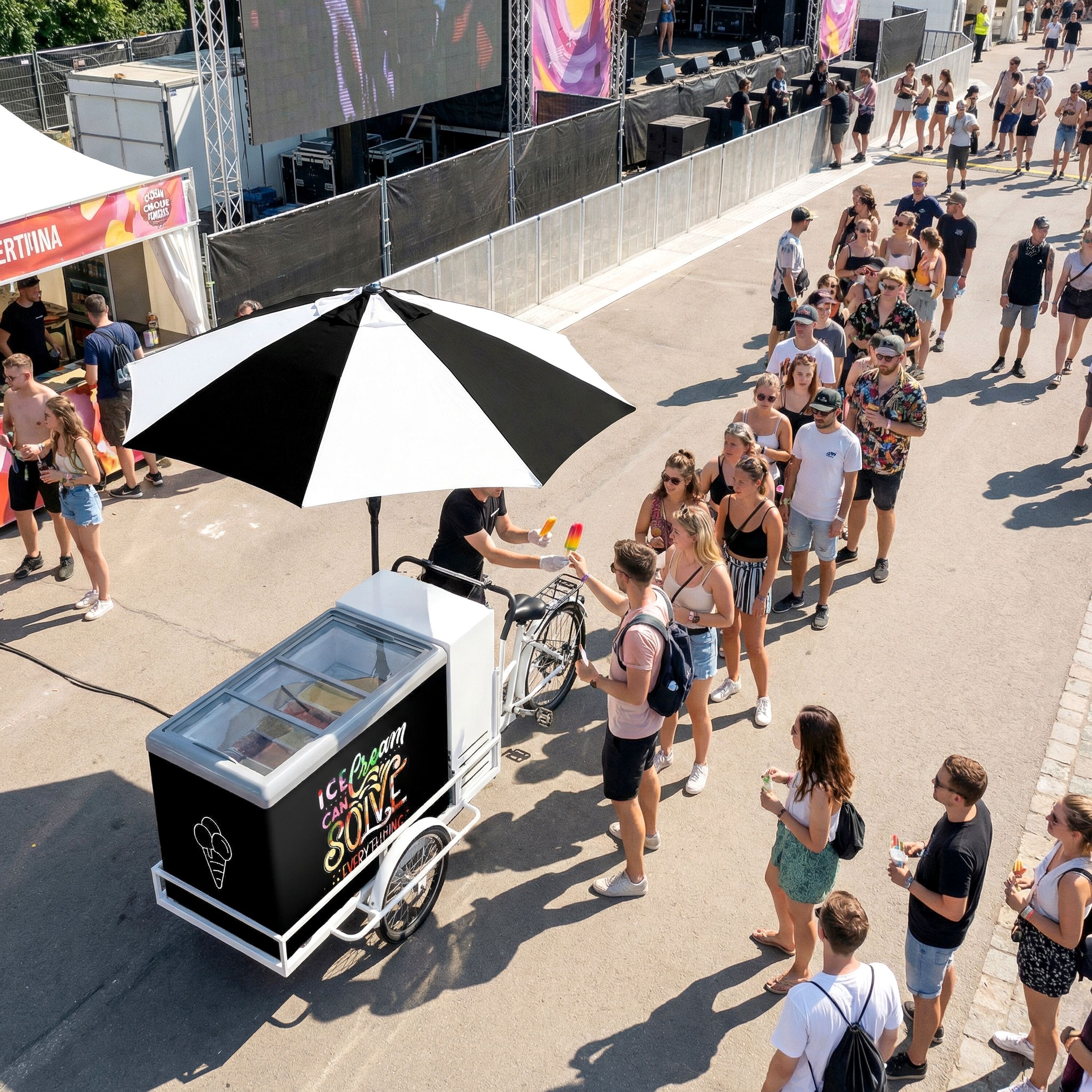 Triporteur à glace - 2665mm - avec éclairage LED - avec parasol LED - pour 7 bacs Napoli 5 L
