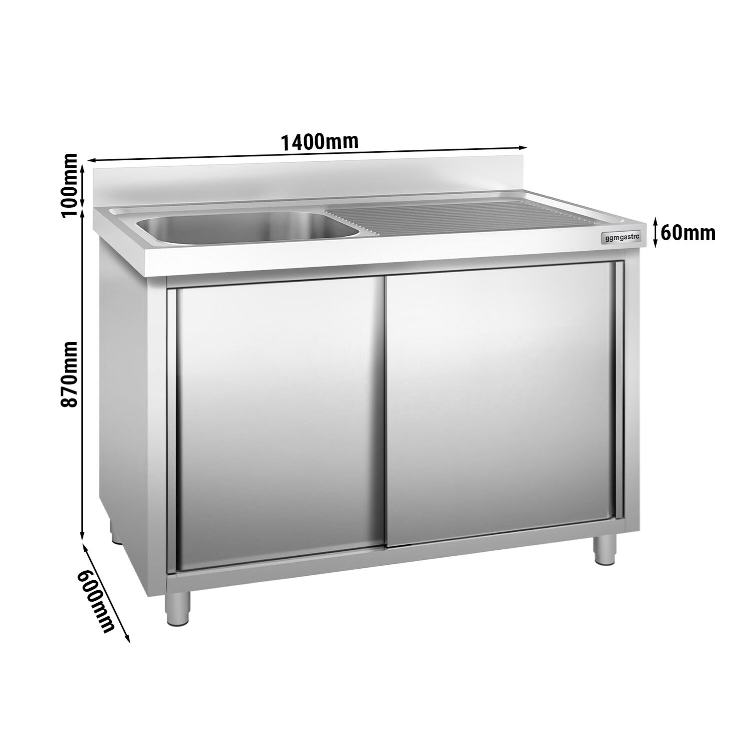 Meuble plonge PREMIUM - 1400x600mm - avec 1 bac à gauche