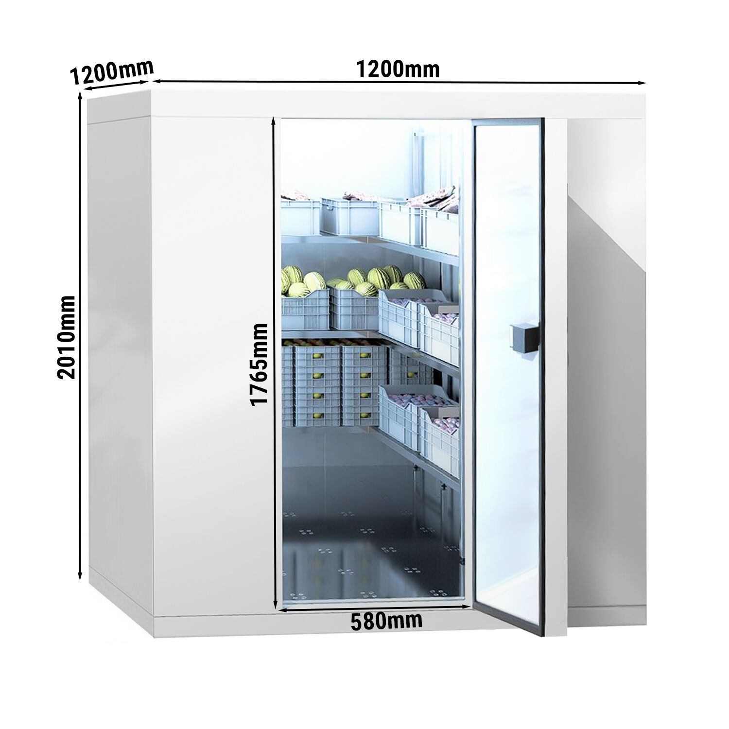 Chambre de congélation – 1200 × 1200 mm – 1,6 m³ – avec rideaux à lamelles inclus