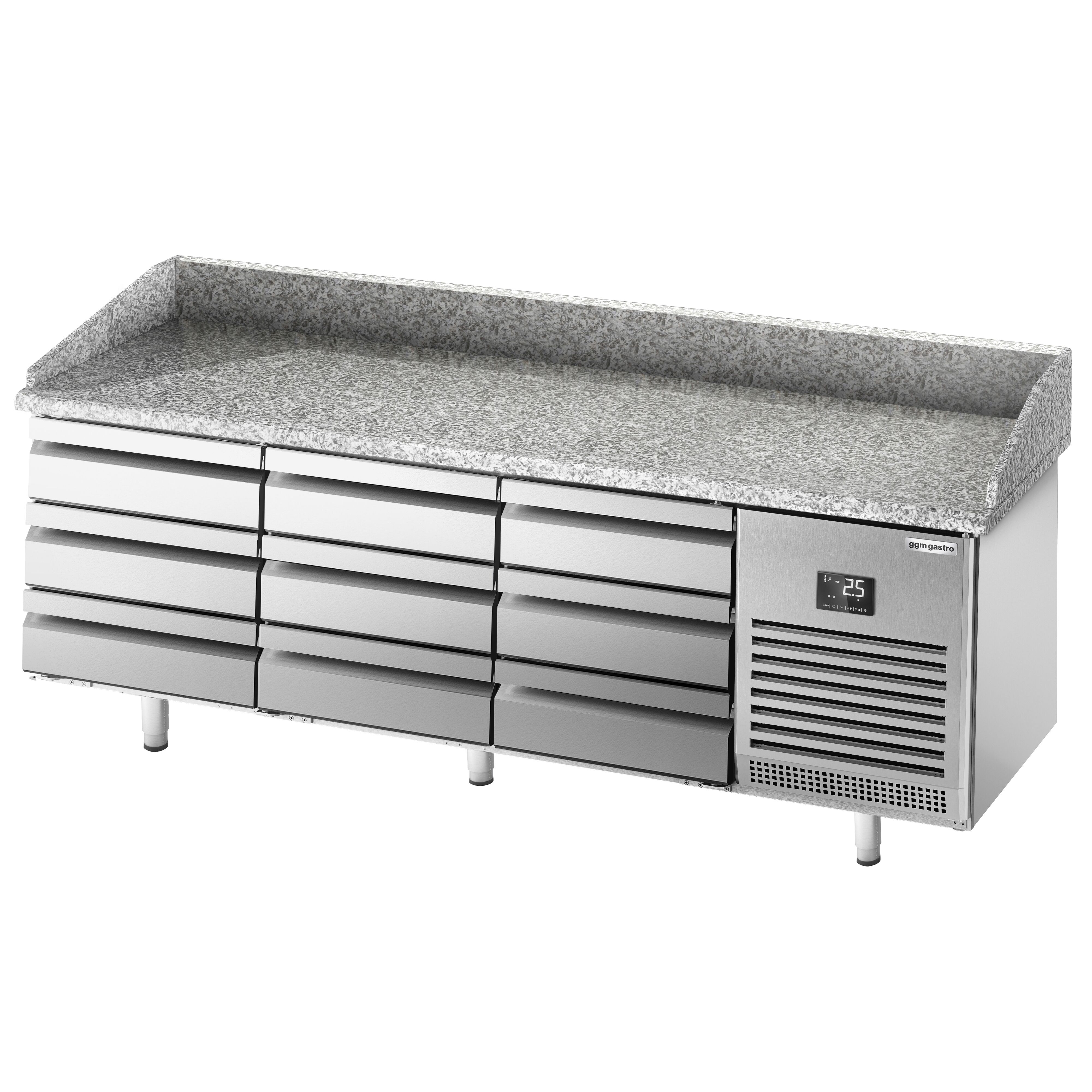 Commercial Pizza Prep Counter - Granite Top PREMIUM PLUS - 1980x700mm - with 0 doors & 9 dough drawers