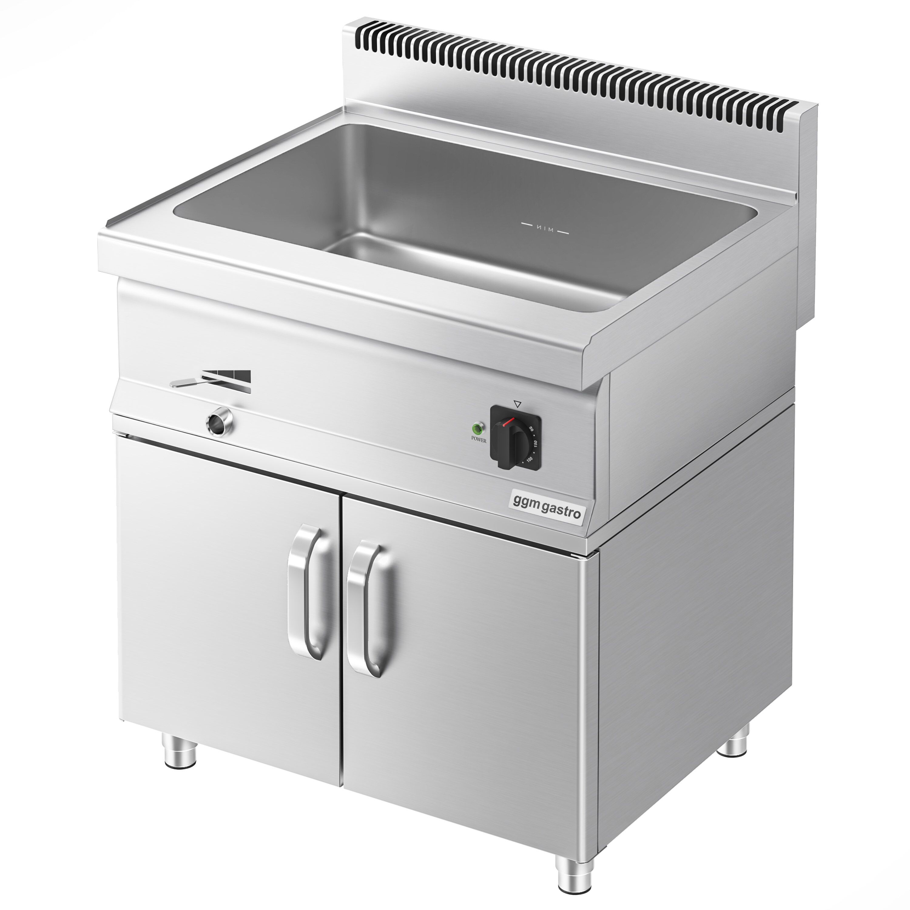 Bain-marie électrique – 1,2 kW – 1 × GN 1/1 & 3 × GN 1/9 – avec soubassement incluant 2 portes