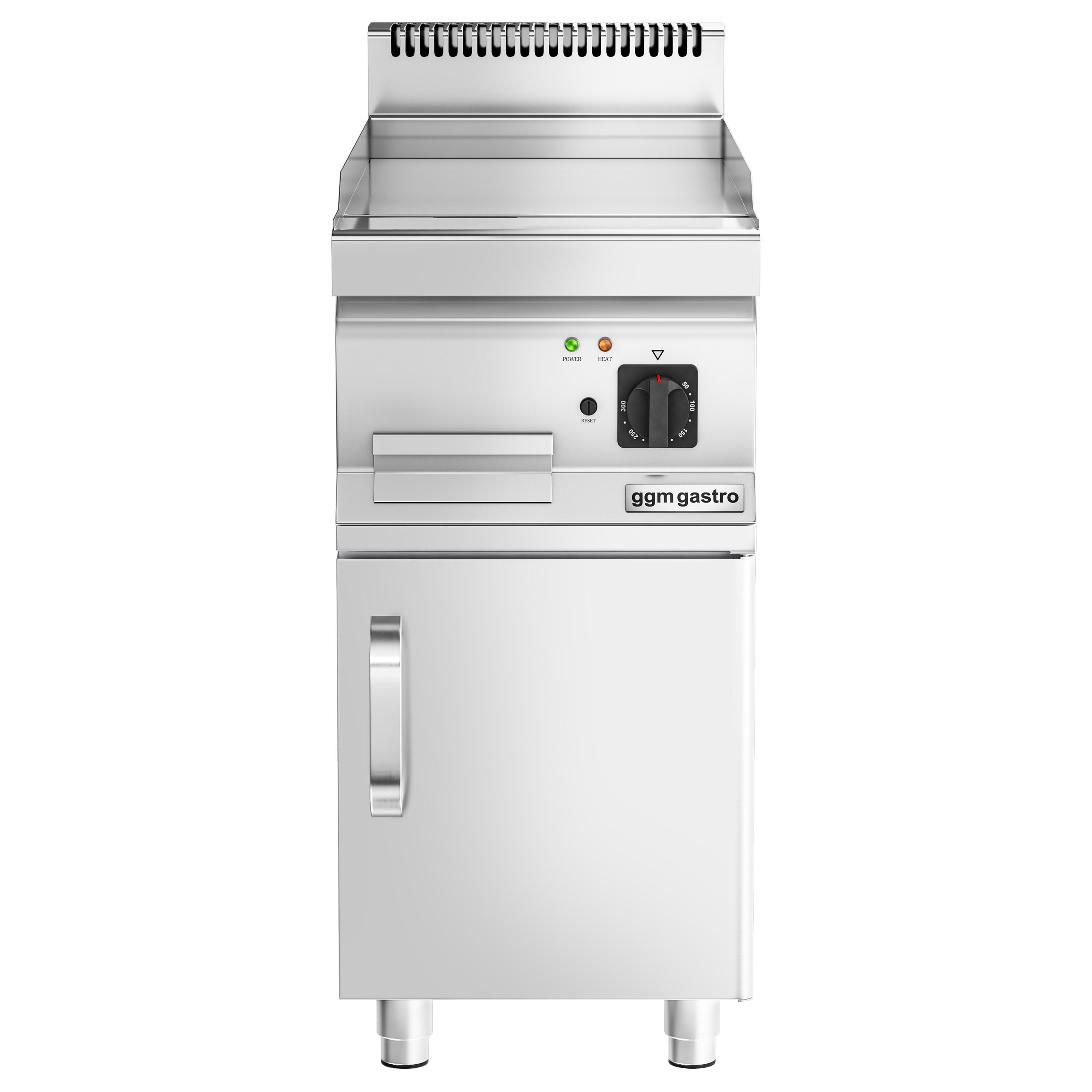 Plancha électrique - plaque acier - 3,6 kW - Lisse - Surface de cuisson : 395x535mm - incl. soubassement avec 1 porte