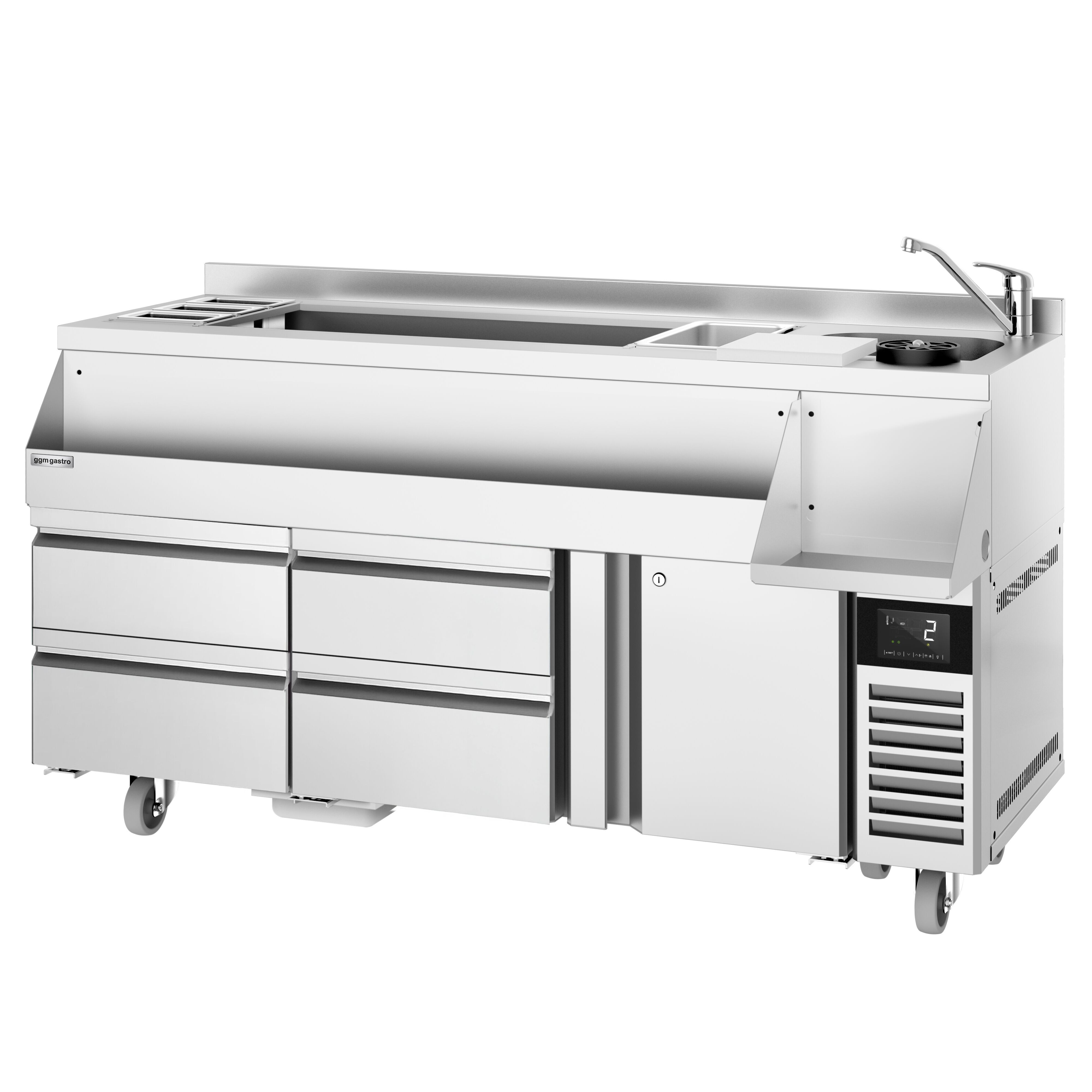 Barowy stół chłodniczy - 1600mm - 235L - 1 drzwi, 4 szuflada[y] - 230V