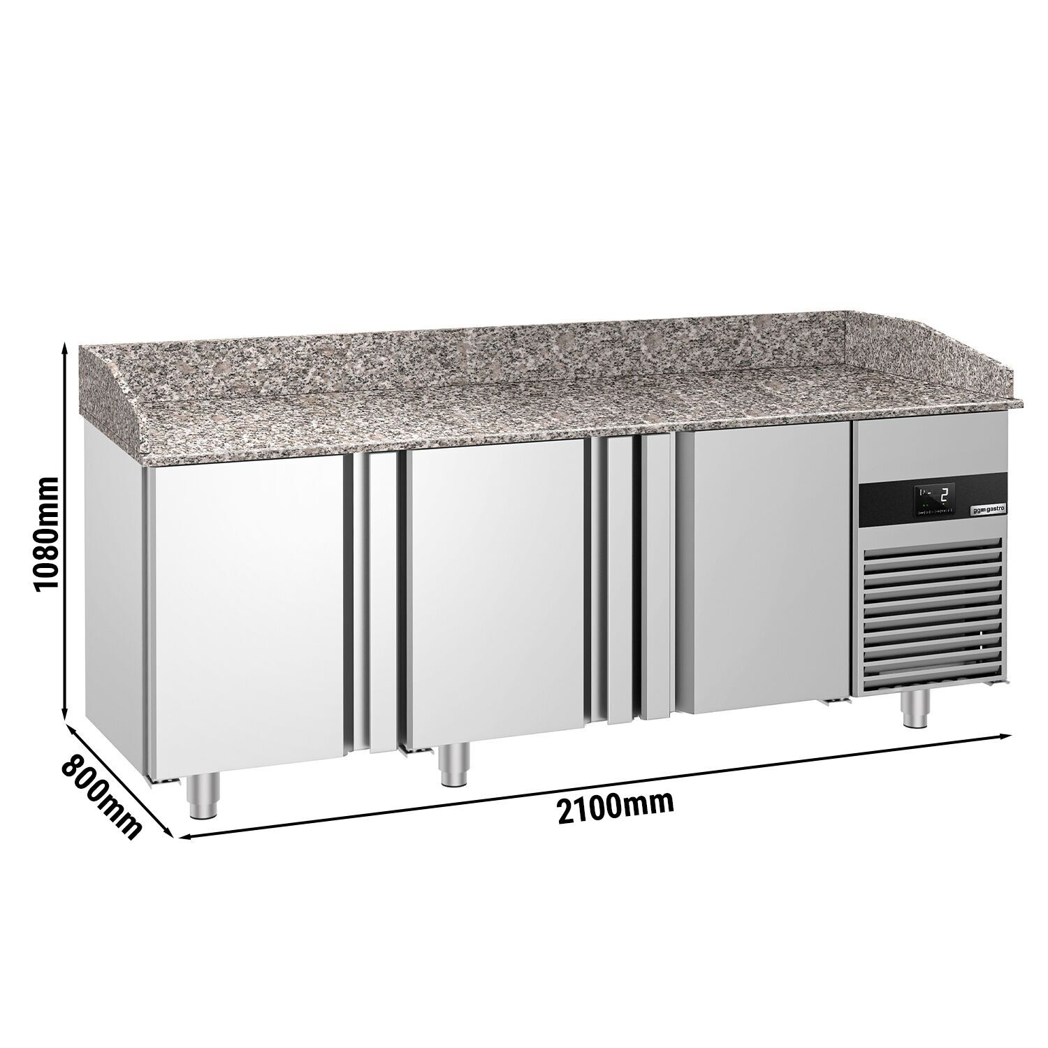 Table réfrigérée pour pizza PREMIUM - 2100 x 800 mm - avec 3 portes