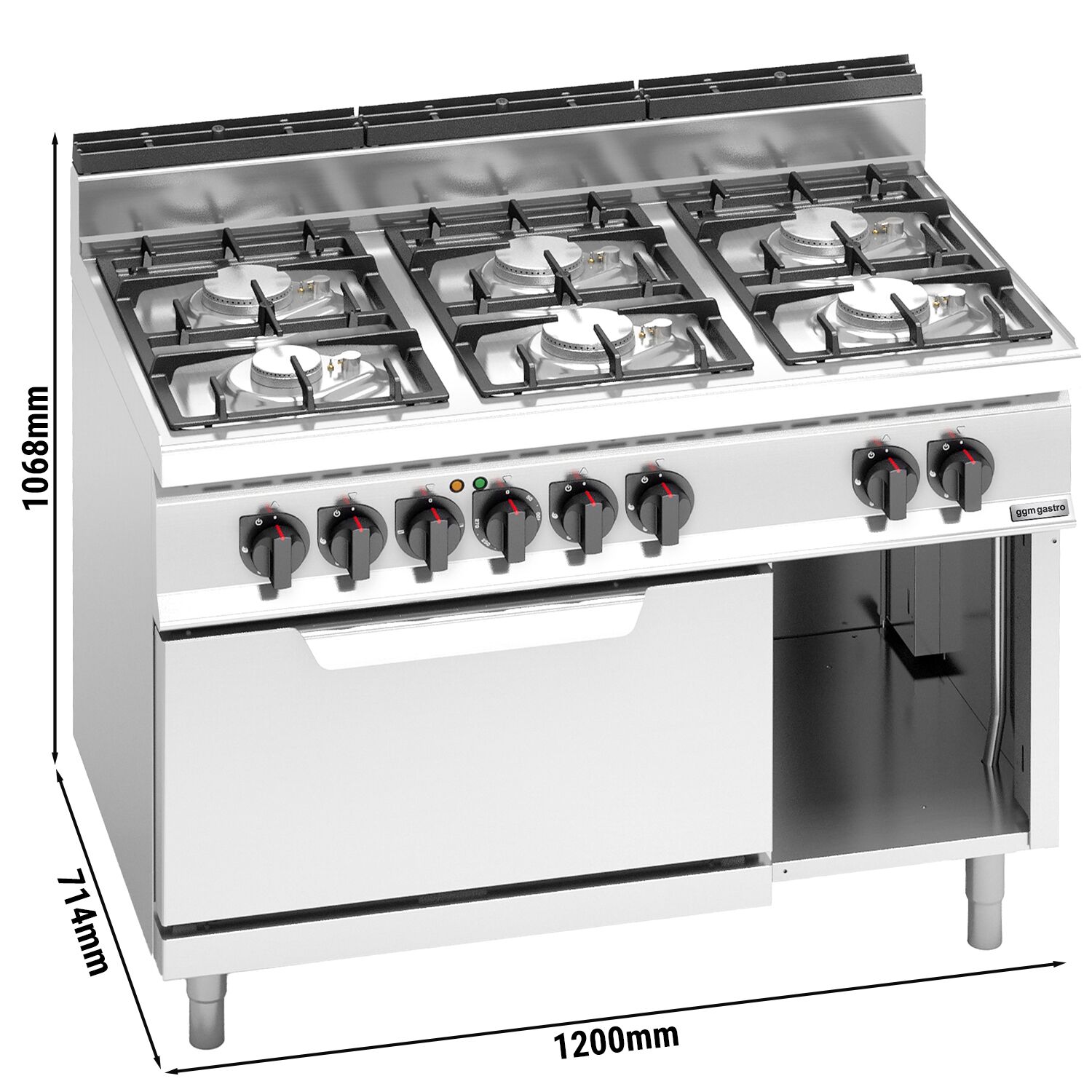 Fourneau à gaz – 33,5 kW – 6 brûleurs – avec four électrique statique – 7,5 kW