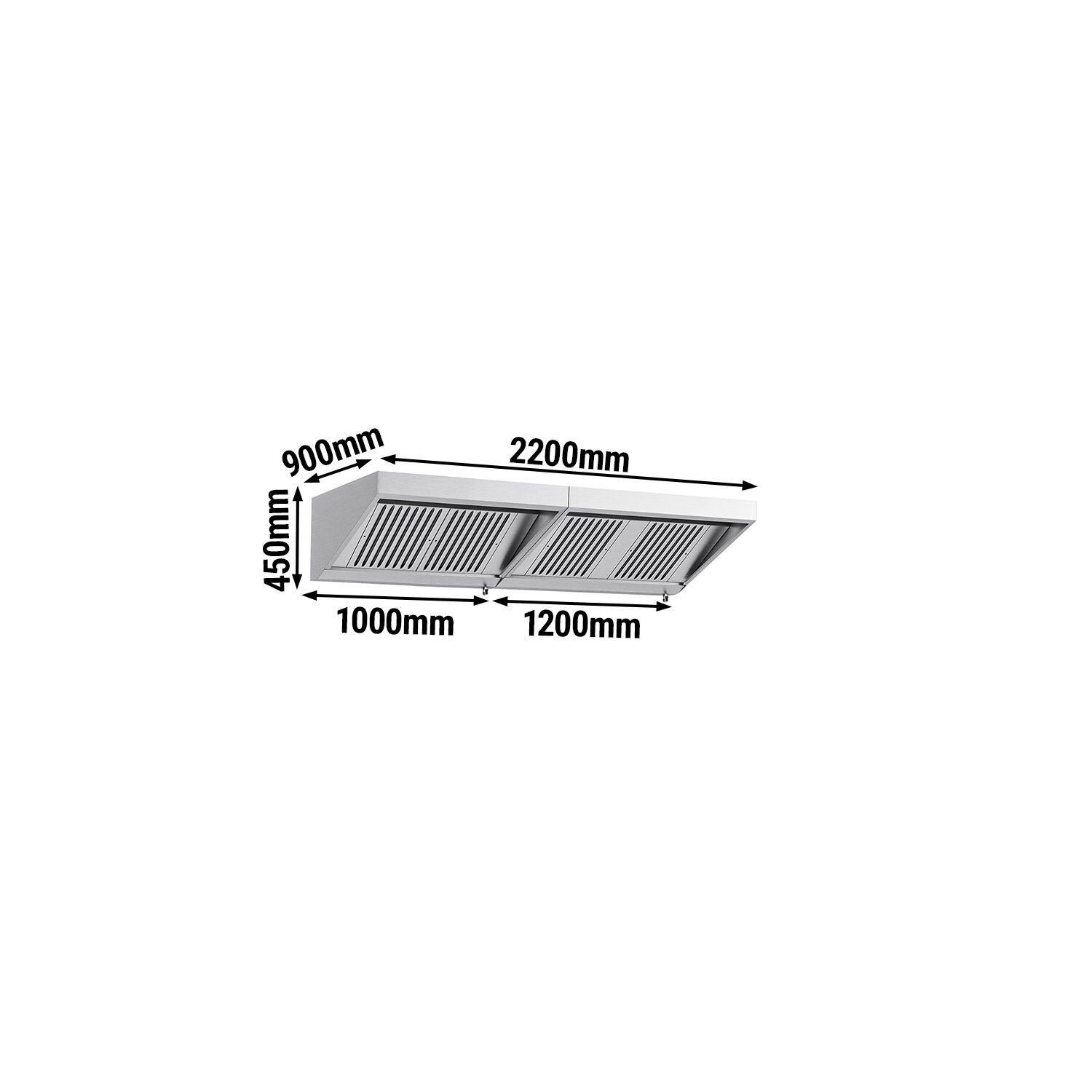 Commercial Wall-Mounted Extraction Canopy - with Motor - 2600mm - with Baffle Filters & LED Lighting