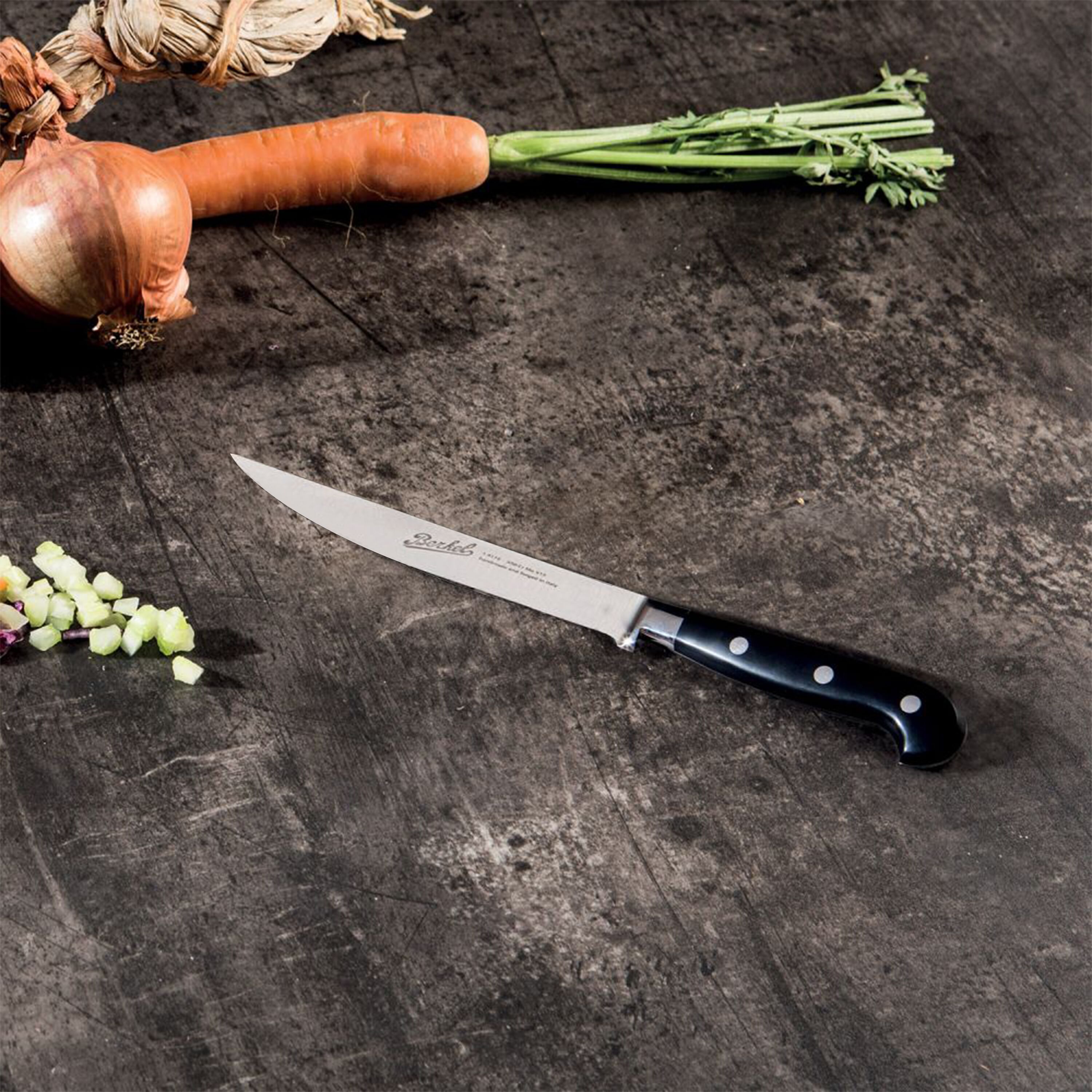 BERKEL | Professional Boning Knife – 160 mm Blade - Glossy Black Resin Handle