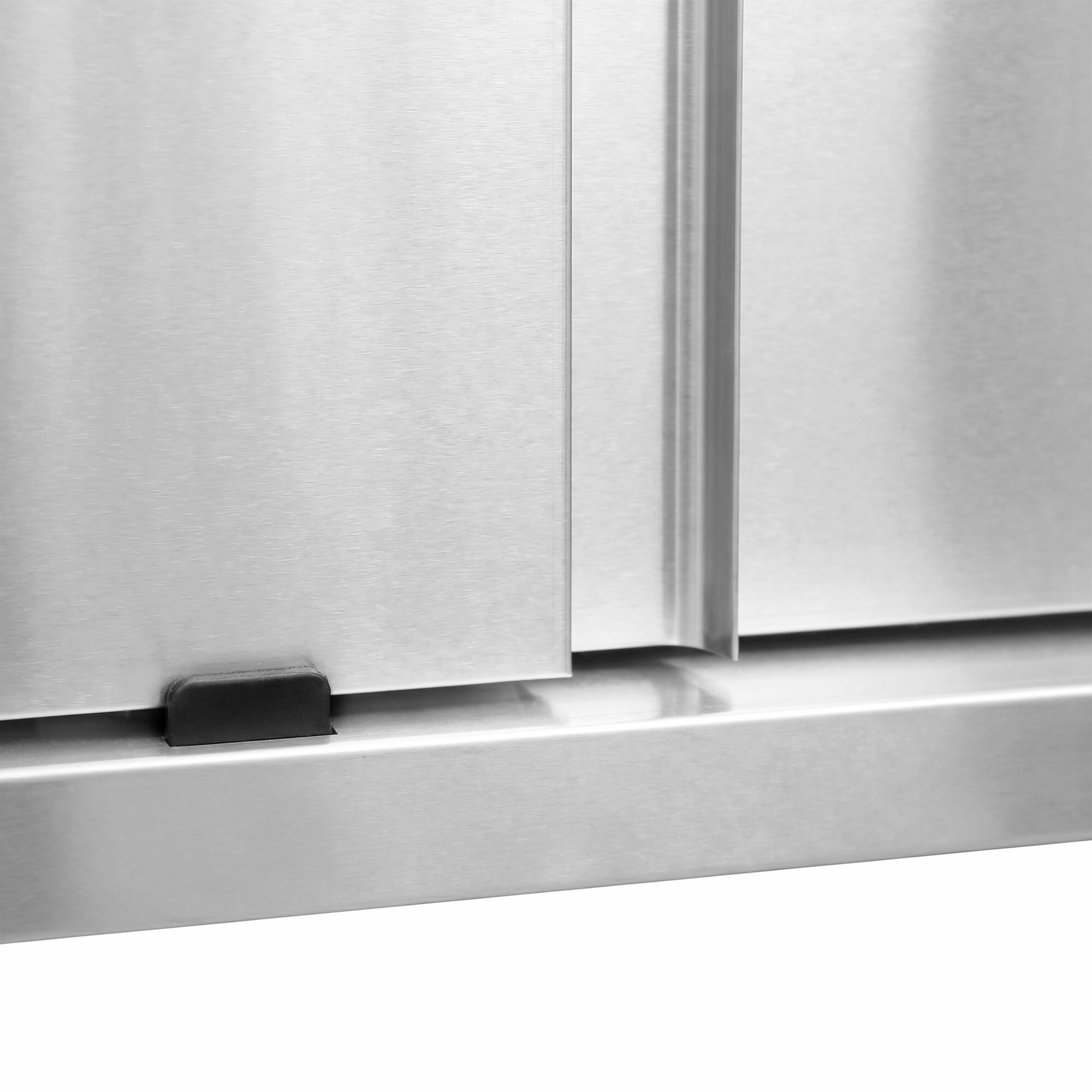 Arbetskåp i rostfritt stål PREMIUM – 1600 x 600 mm – med uppkant – med 3 lådor och skjutdörr
