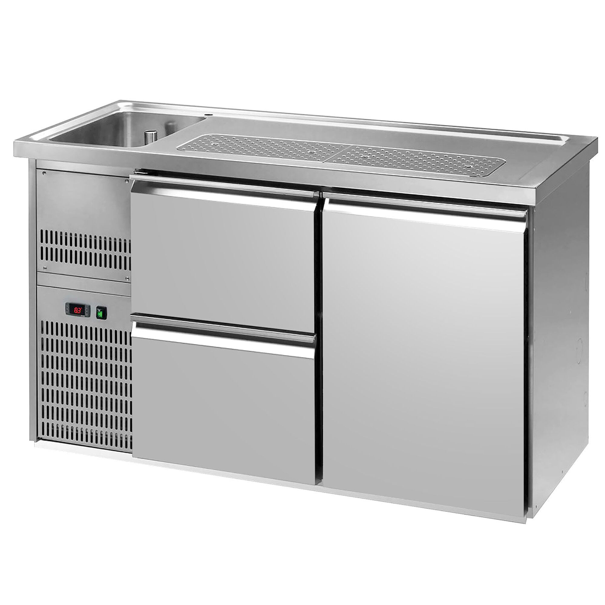 Direct Draw Beer Dispenser / Kegerator PREMIUM PLUS - 1550x700mm - 1 Solid Door & 2 Drawers