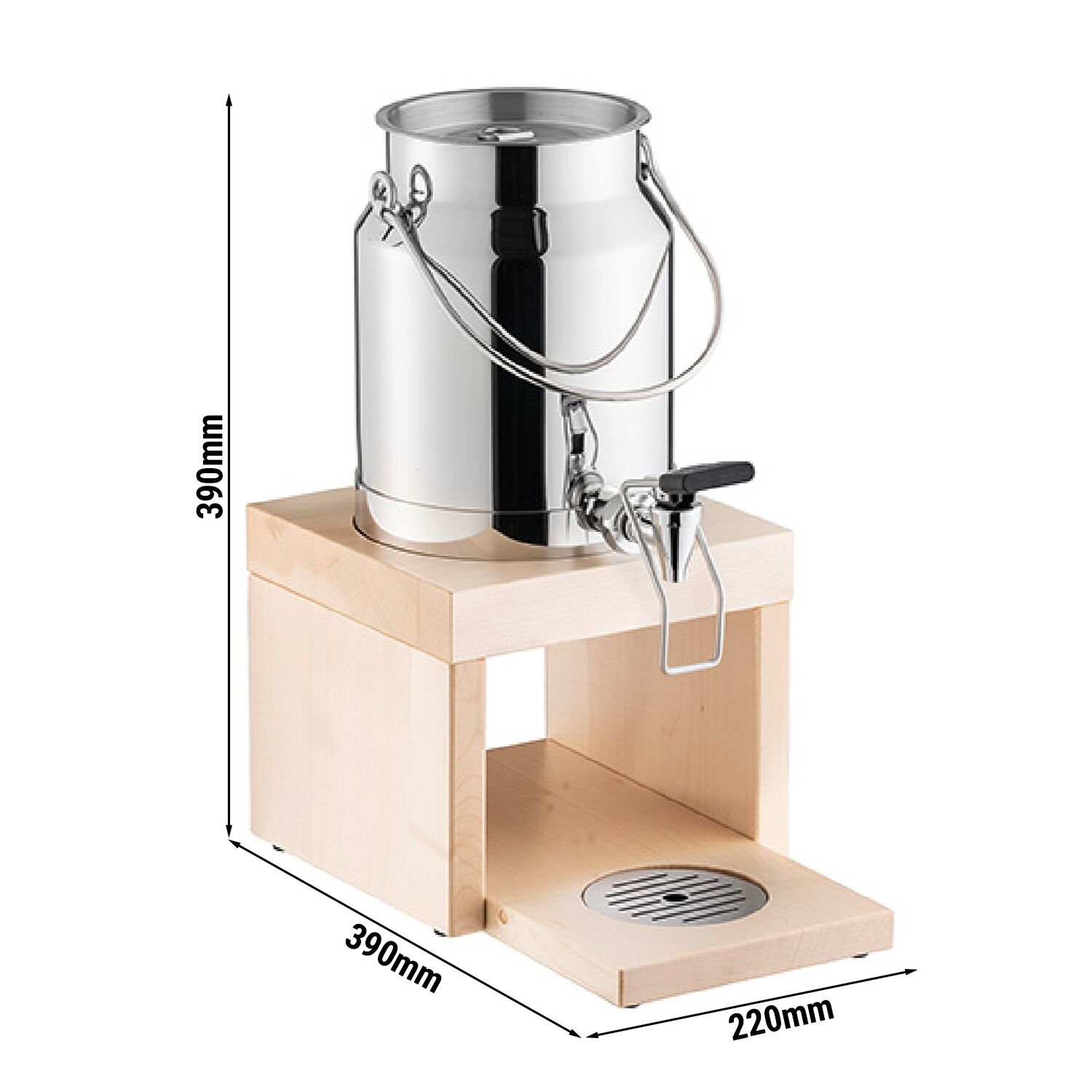 Distributeur de lait - BRIDGE - avec accumulateur de froid dans le socle, adaptateur sans contact - 3 L - Acier inoxydable, Bois