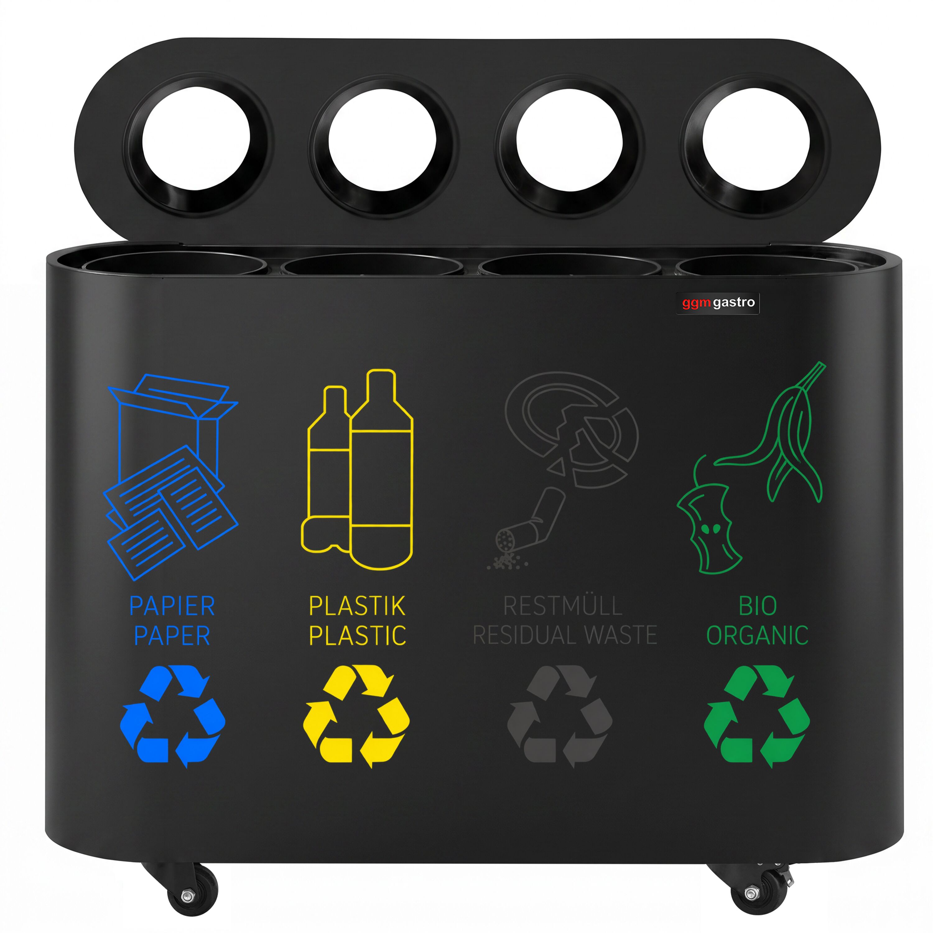 Waste sorting system – 4 bins, 30 litres each – Black