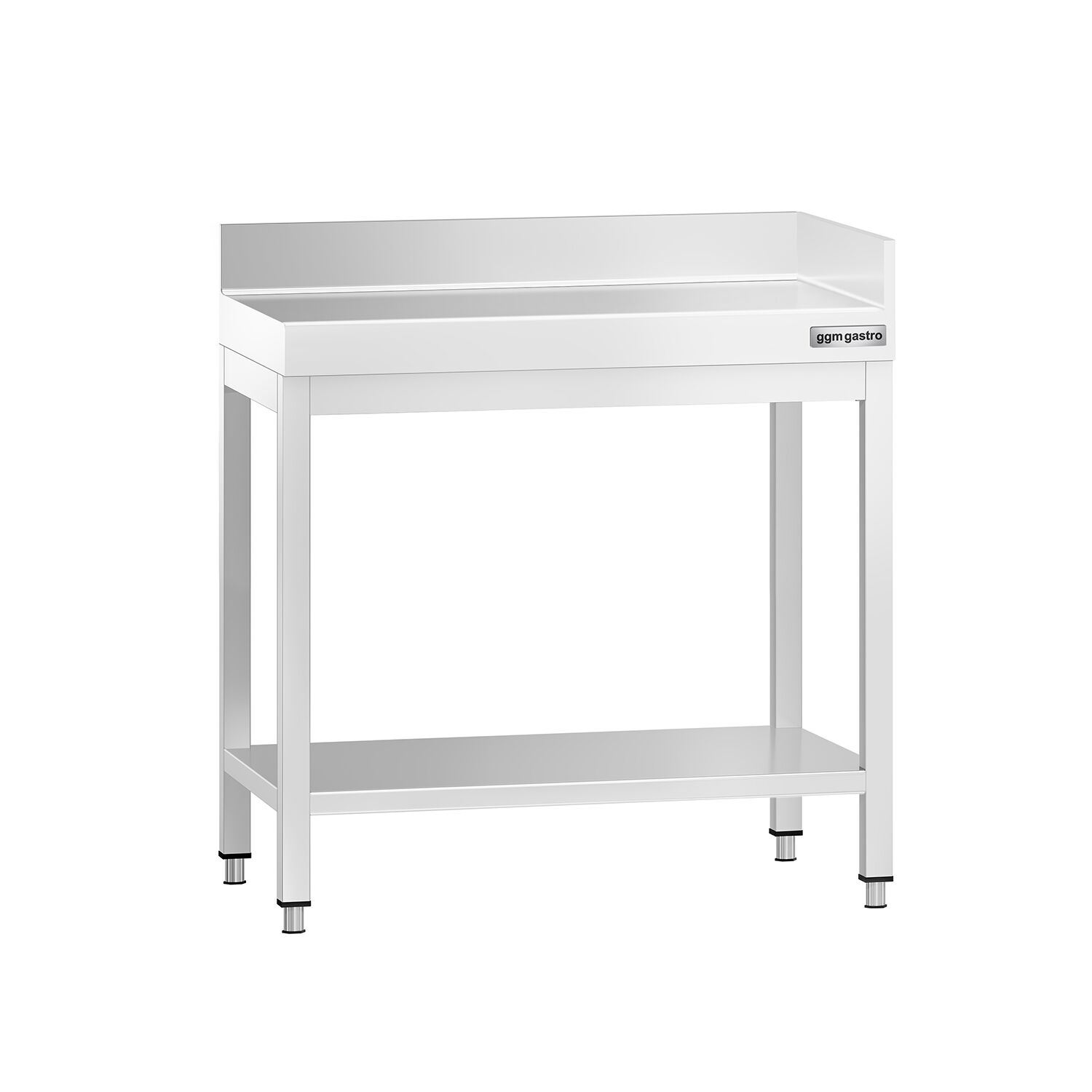 Table de travail inox PREMIUM - 700 x 700 mm - avec tablette inférieure & Dosseret arrière + droit