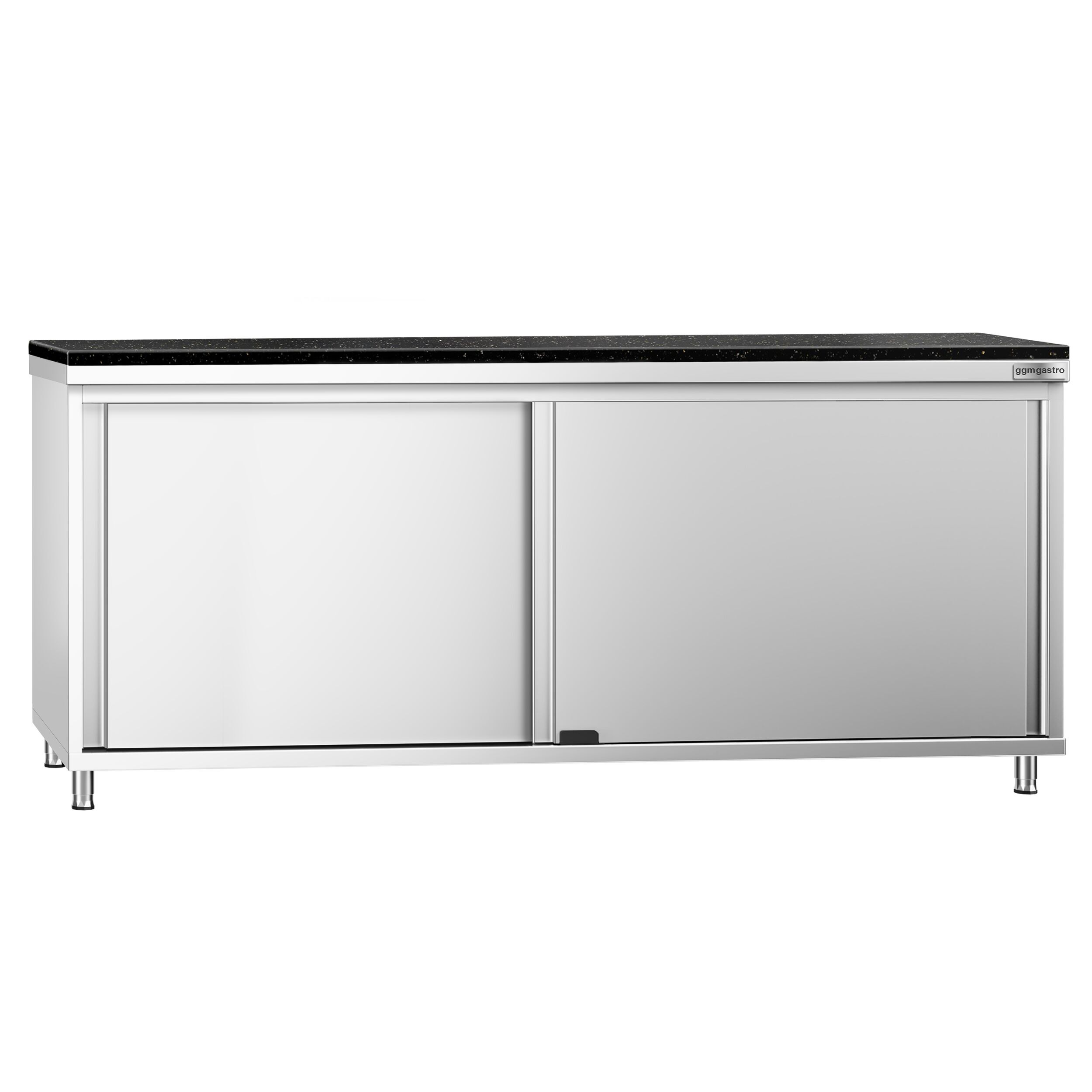 Roestvrijstalen werkkast PREMIUM - 2000 x 600 mm - met schuifdeur - incl. granieten werkblad