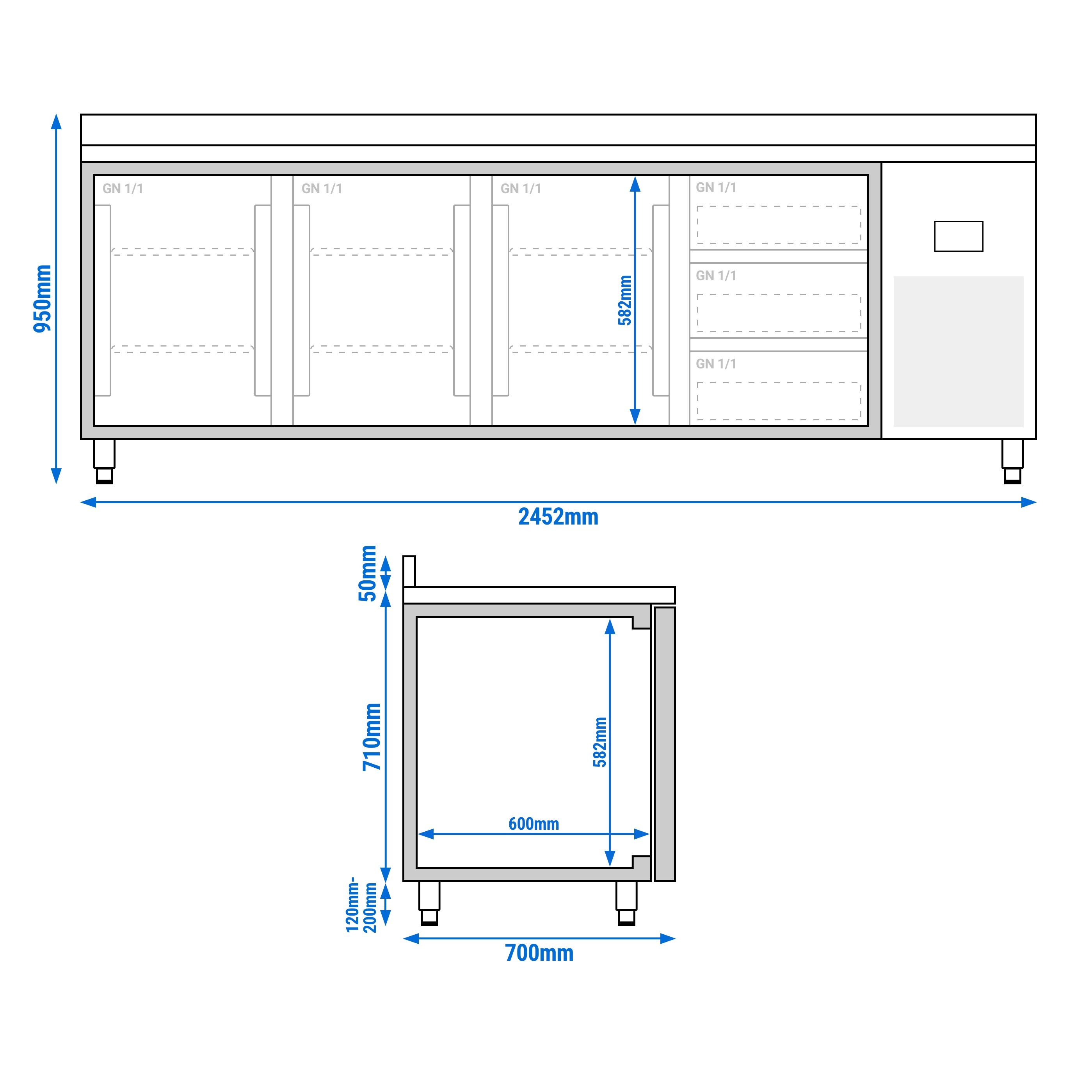 Table réfrigérée Premium PLUS - 2452 x 700 mm - avec 3 portes - 3 tiroirs - avec dosseret