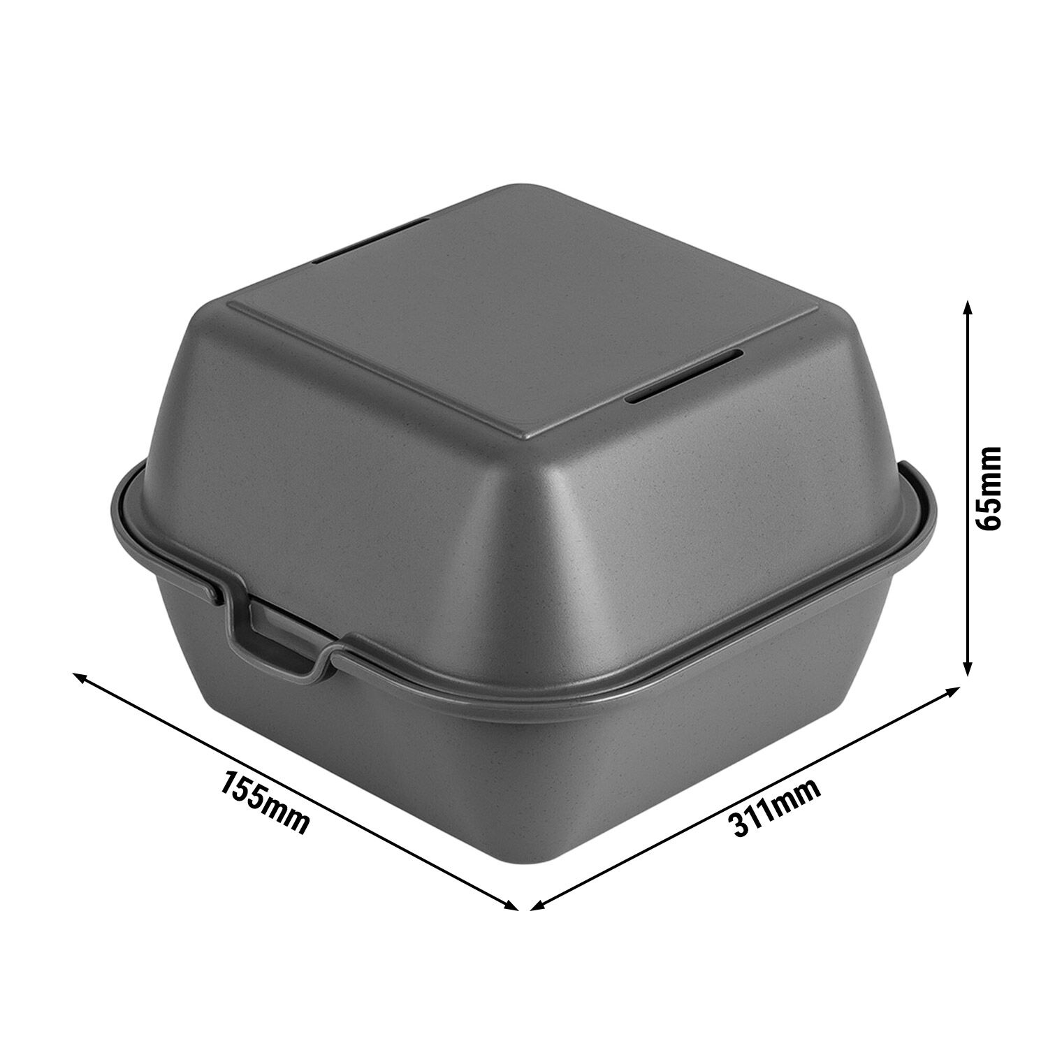 (12 pièces) Boîte à burger réutilisable - 155x155x126mm - couvercle séparé clipsable - Gris