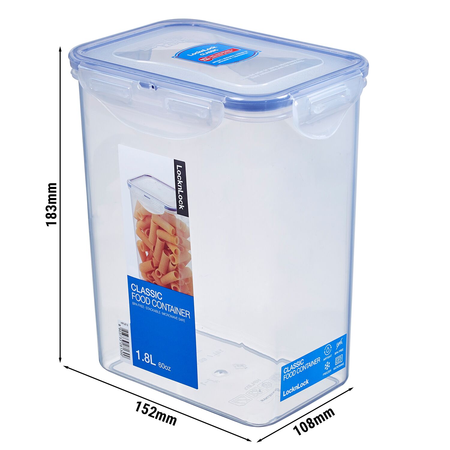 (6 pièces) LocknLock | Boîte multifonction Classic – 1,80 litre – Hauteur : 183 mm – transparent