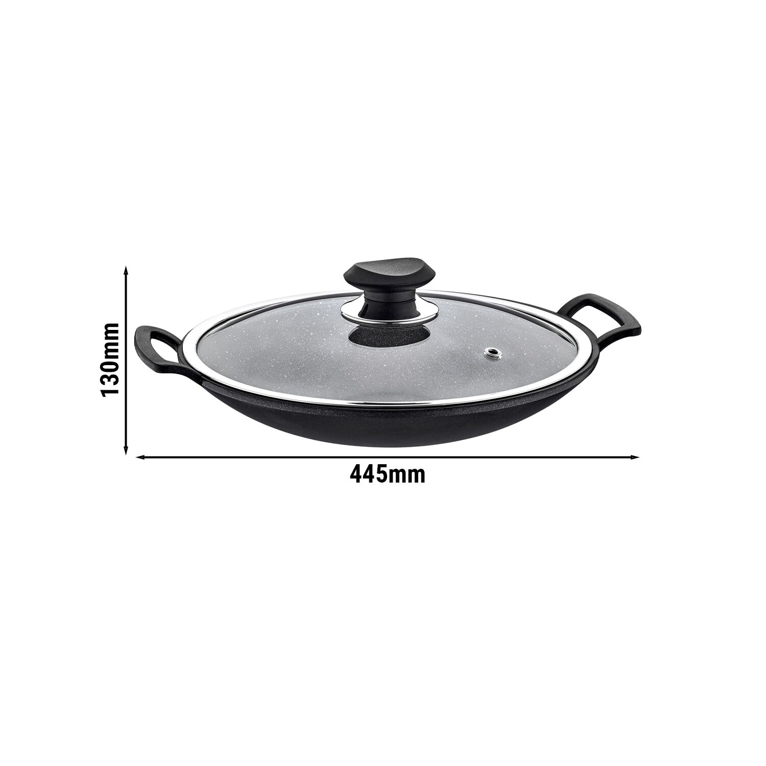 Wok-Pfanne - Ø 340mm - Antihaft - Höhe: 130mm - mit Glasdeckel