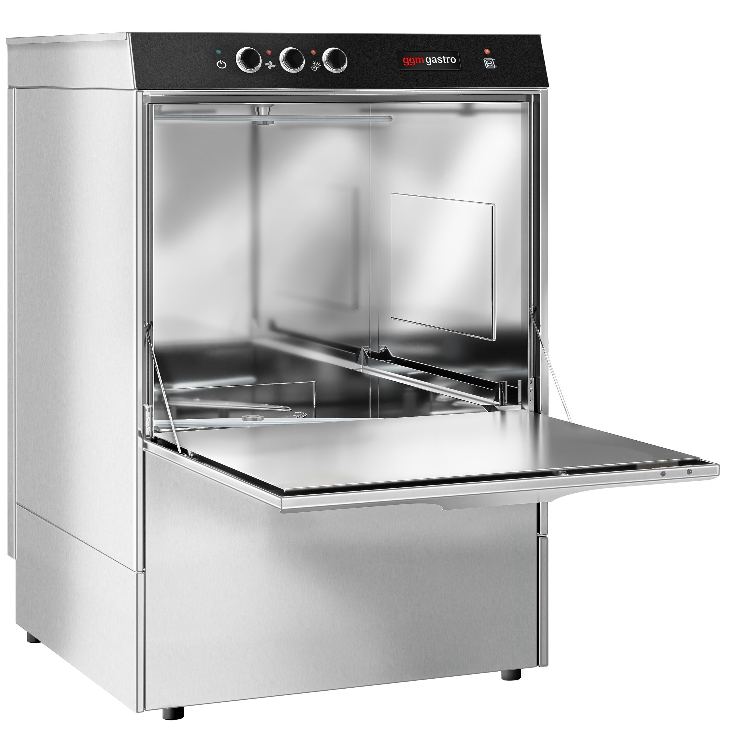 Lave-vaisselle professionnel frontal - Panier 50x50cm - Commandes mécaniques - 4,9kW - avec pompe de vidange + pompes doseuses détergent et liquide de rinçage