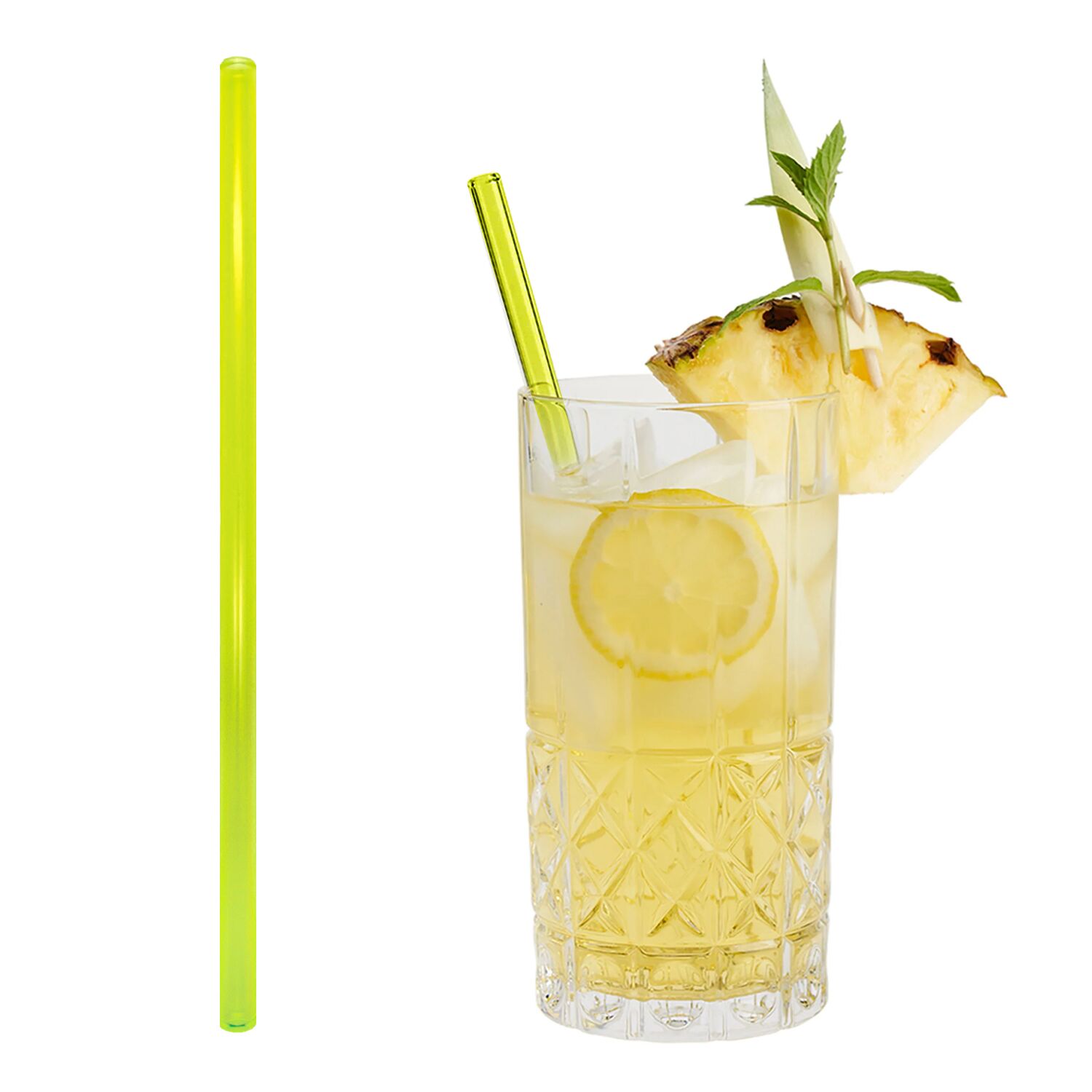 (50 pièces) Pailles en verre – 230 mm – Ø 8 mm – jaune néon – incl. 1 brosse de nettoyage