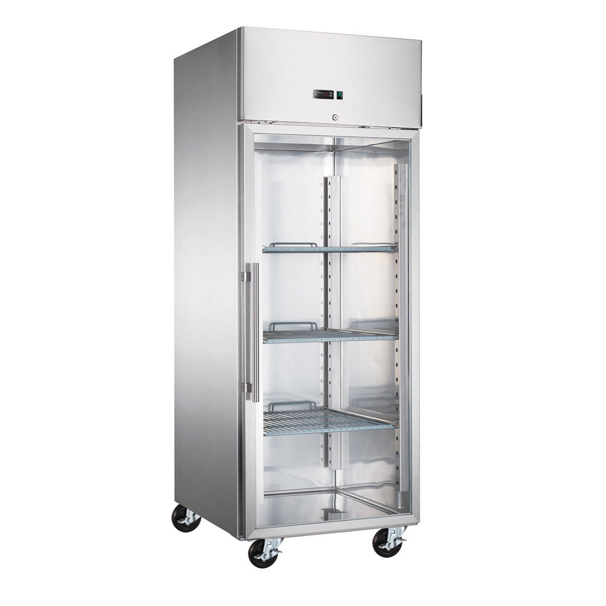 Congélateur de boulangerie inox ECO – EN 600x800 – 600 litres – avec 1 porte vitrée, rails et grilles
