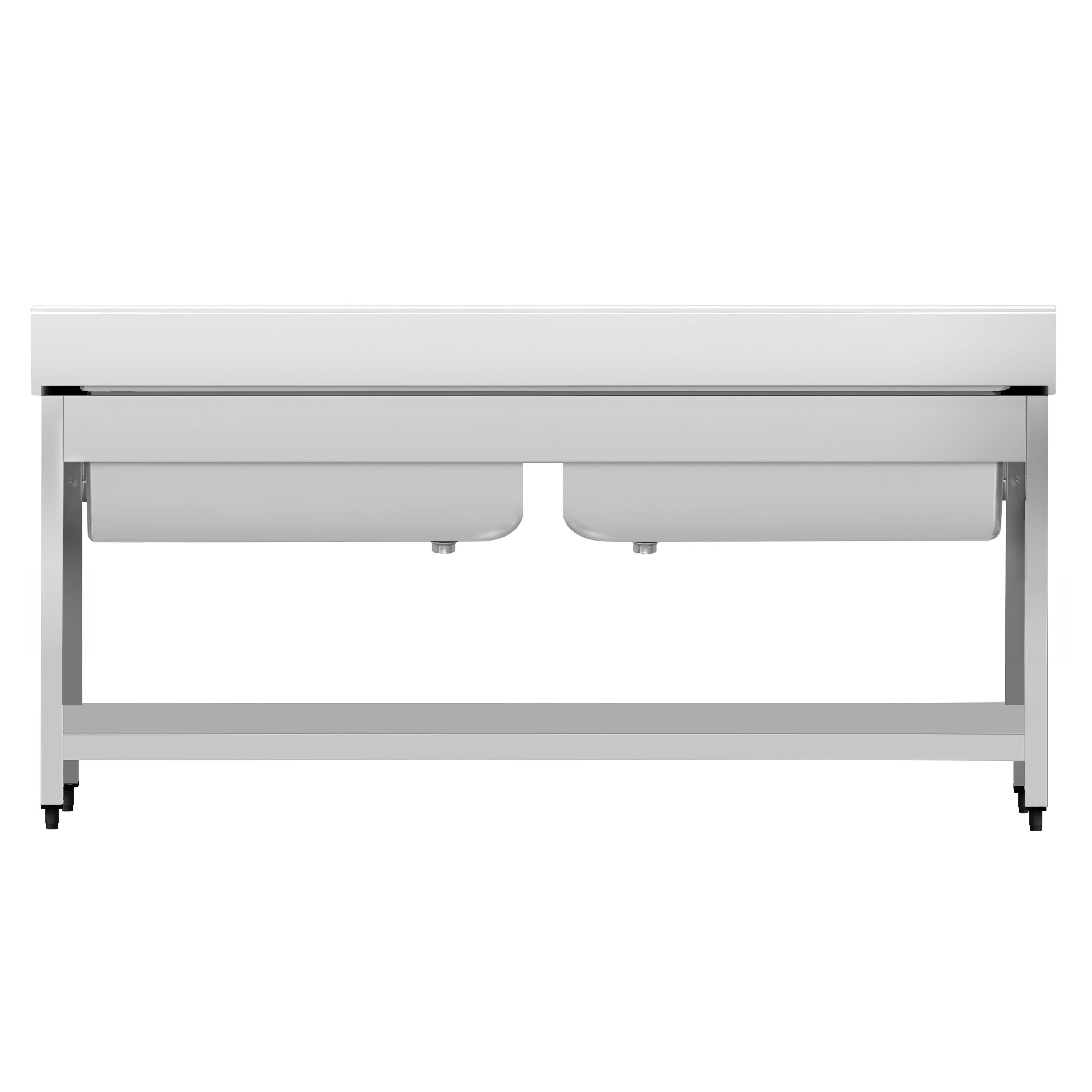 Plonge à marmites en inox ECO - 2000x700mm - avec étagère basse & 2 bacs