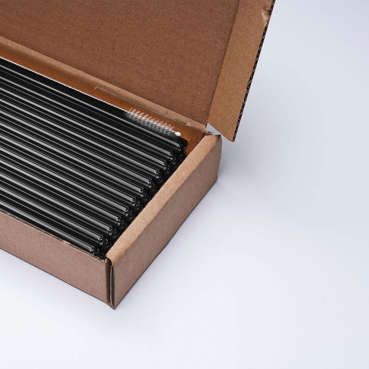(50 Pièces) Pailles en Verre - 200 mm - ø 8 mm - Noir Transparent - incl. 1 brosse de Nettoyage
