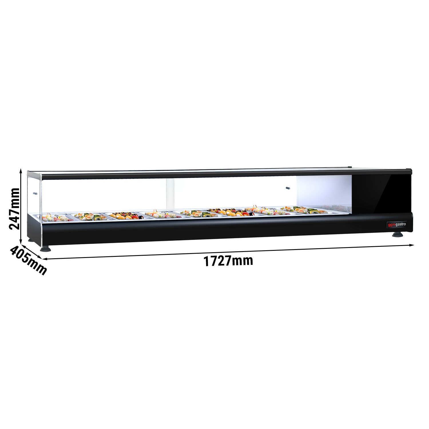Vitrine à tapas réfrigérée PREMIUM - 1727x405mm - 8x GN 1/3 - Noir