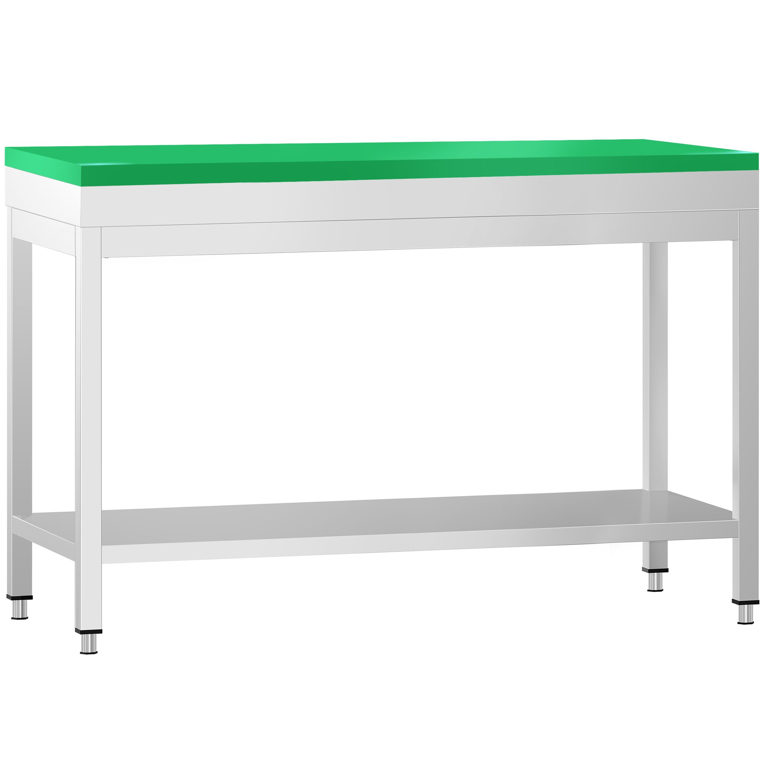 Table de travail inox PREMIUM - 1200 x 800 mm - avec tablette inférieure - incl. Planche à découper Verte