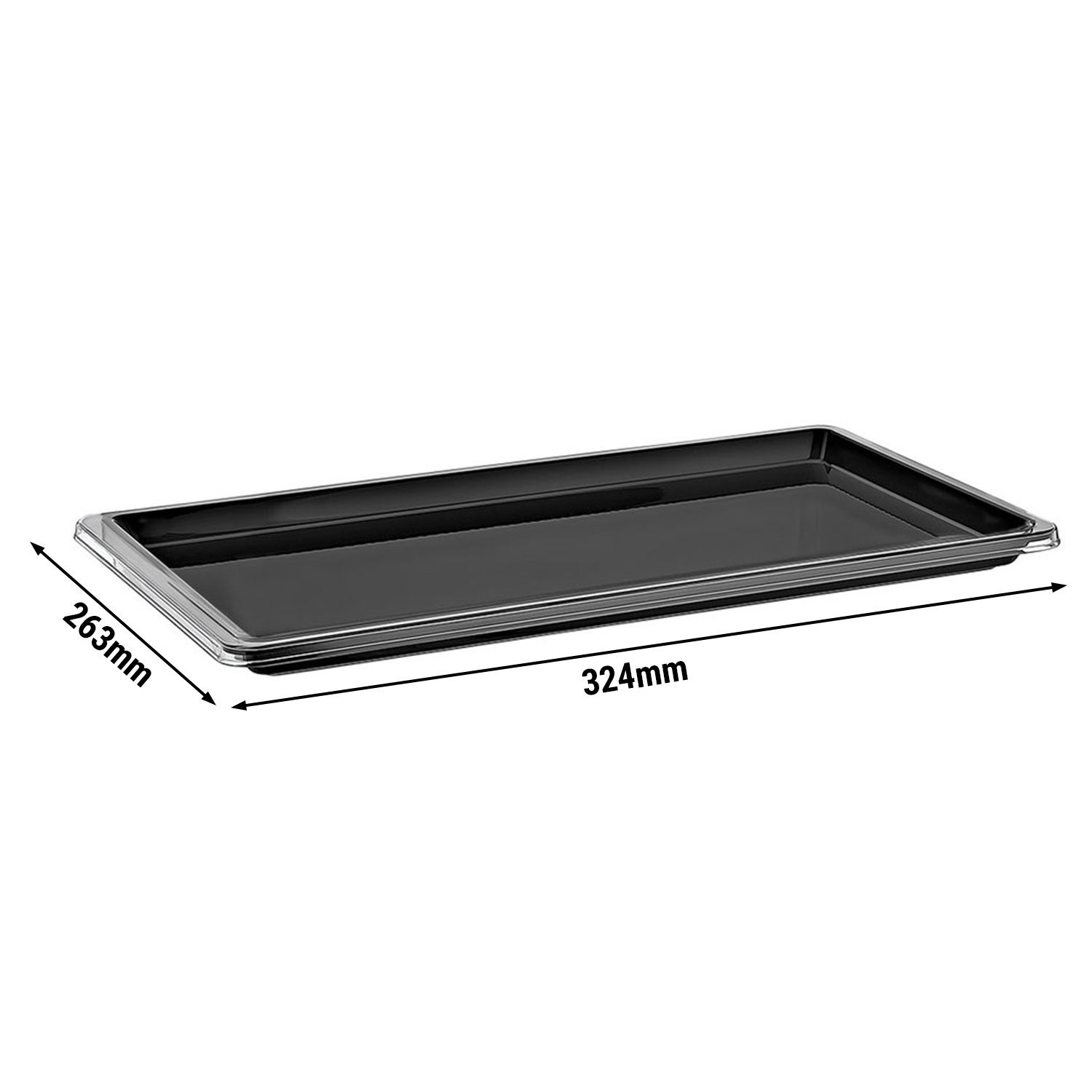 Plateau GN 1/2 - Polycarbonate - 324x263mm - Hauteur:22mm - Noir - empilable, compatible lave-vaisselle, compatible micro-ondes